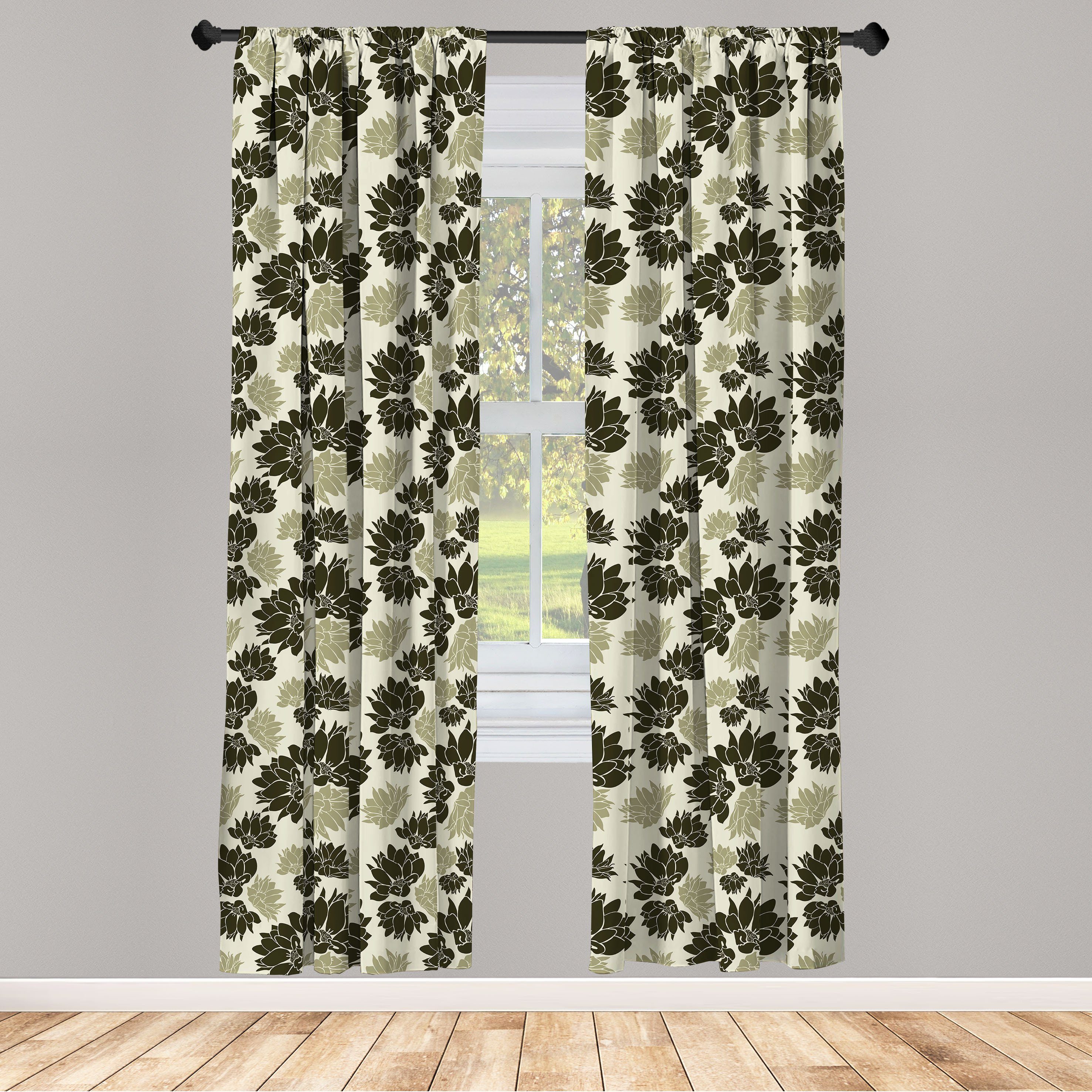 Gardine Vorhang für Wohnzimmer Schlafzimmer Dekor, Abakuhaus, Microfaser, Blumen Antike Blume Silhouetten