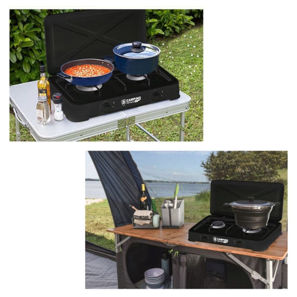 B-Camping Gaskocher - Outdoor-Gaskocher mit Schlauch-Anschluss und Druckminderer, (2-St), ideal für Garten, perfekt für Camping und Outdoor