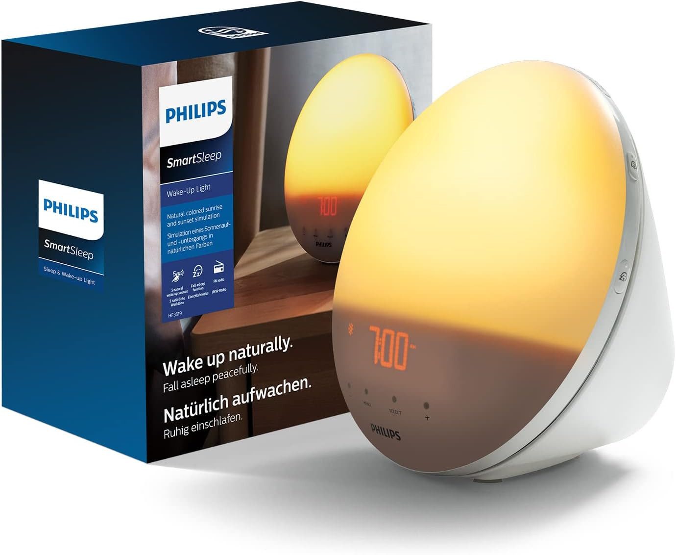 Philips Tageslichtwecker Philips Wake-up Light Tageslichtwecker Weiß HF3519/01 Sonnenaufgangfunktion, Digitales Fm Radio
