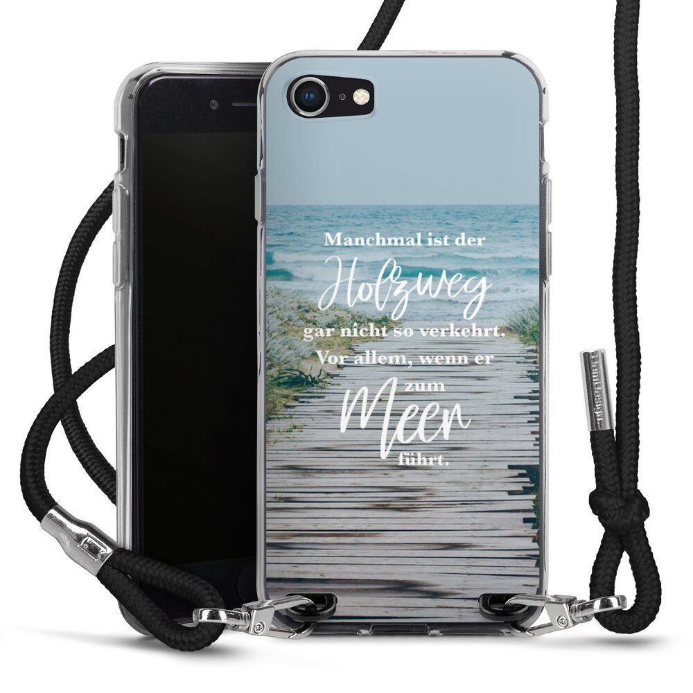 DeinDesign Handyhülle Strand Motivation Spruch Holzweg, Apple iPhone SE  (2022) Handykette Hülle mit Band Case zum Umhängen