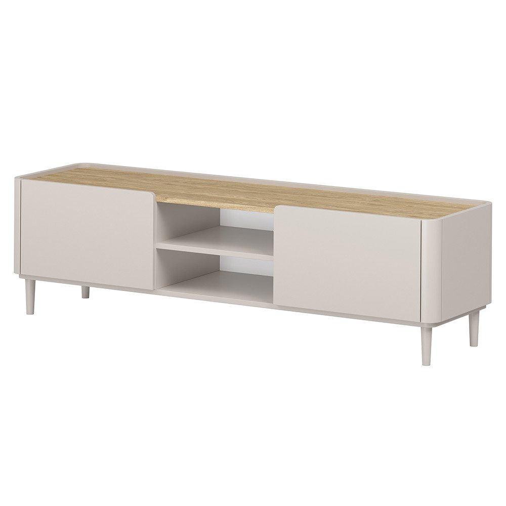 Lomadox Lowboard ELOY-141, Kaschmir Beige Eiche Dekor 170 cm Holzfüße Softclose grifflos