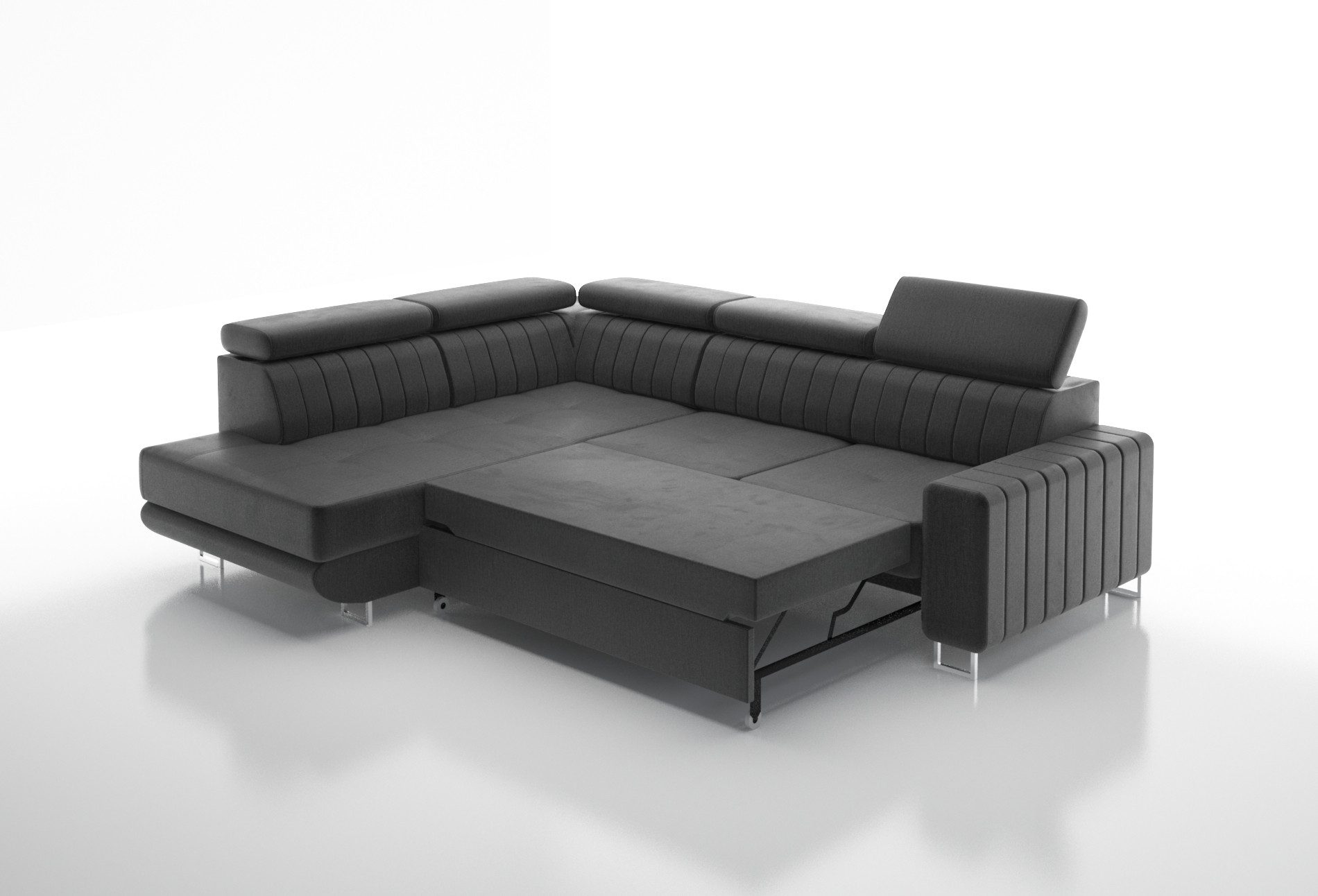 thematys Ecksofa POLA mit Schlaffunktion und Bettkasten, L-Form, Samt, - mit verstellbaren Kopfstützen, – L-Form 250×183 cm – Schlafsofa mit Auszug – Bild 5 von 5