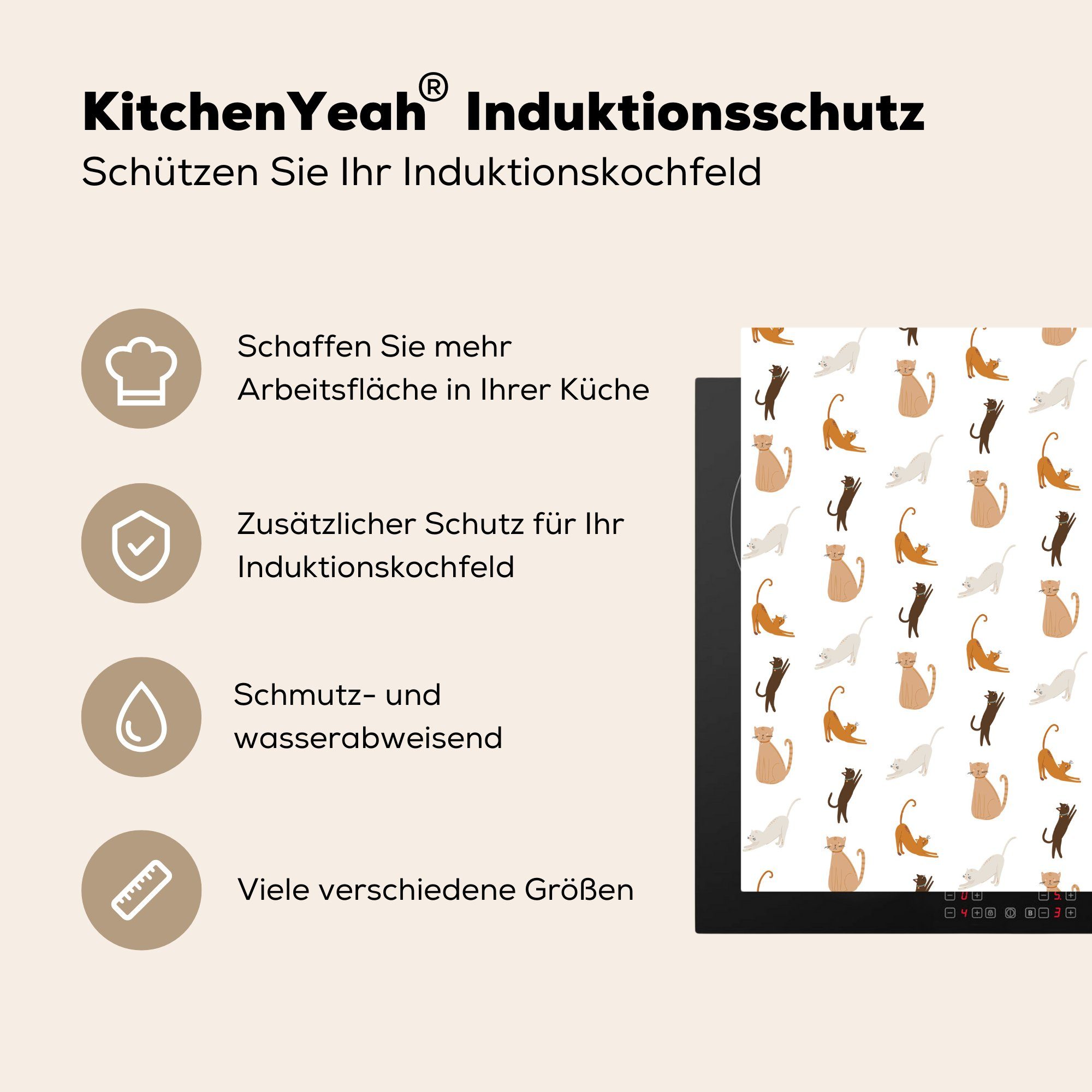 MuchoWow Herdblende-/Abdeckplatte Haustiere - Farben 78x78 cm, Arbeitsplatte küche für tlg), Vinyl, (1 Muster, Ceranfeldabdeckung, 