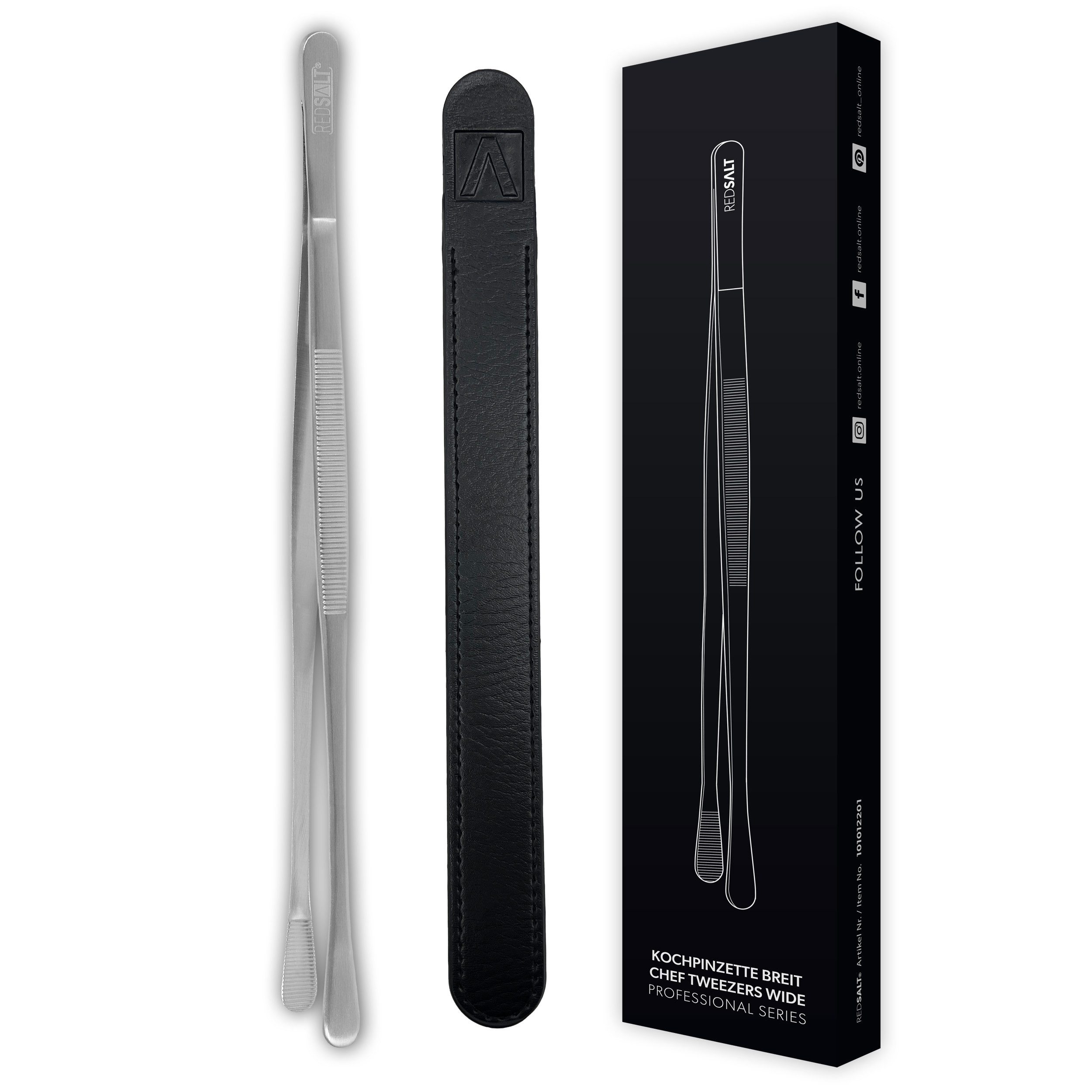 REDSALT® Kochpinzette Premium Küchenpinzette 30cm lang mit breiter Spitze spülmaschinenfest, Rostfreier Edelstahl in INOX 18/10 Qualität