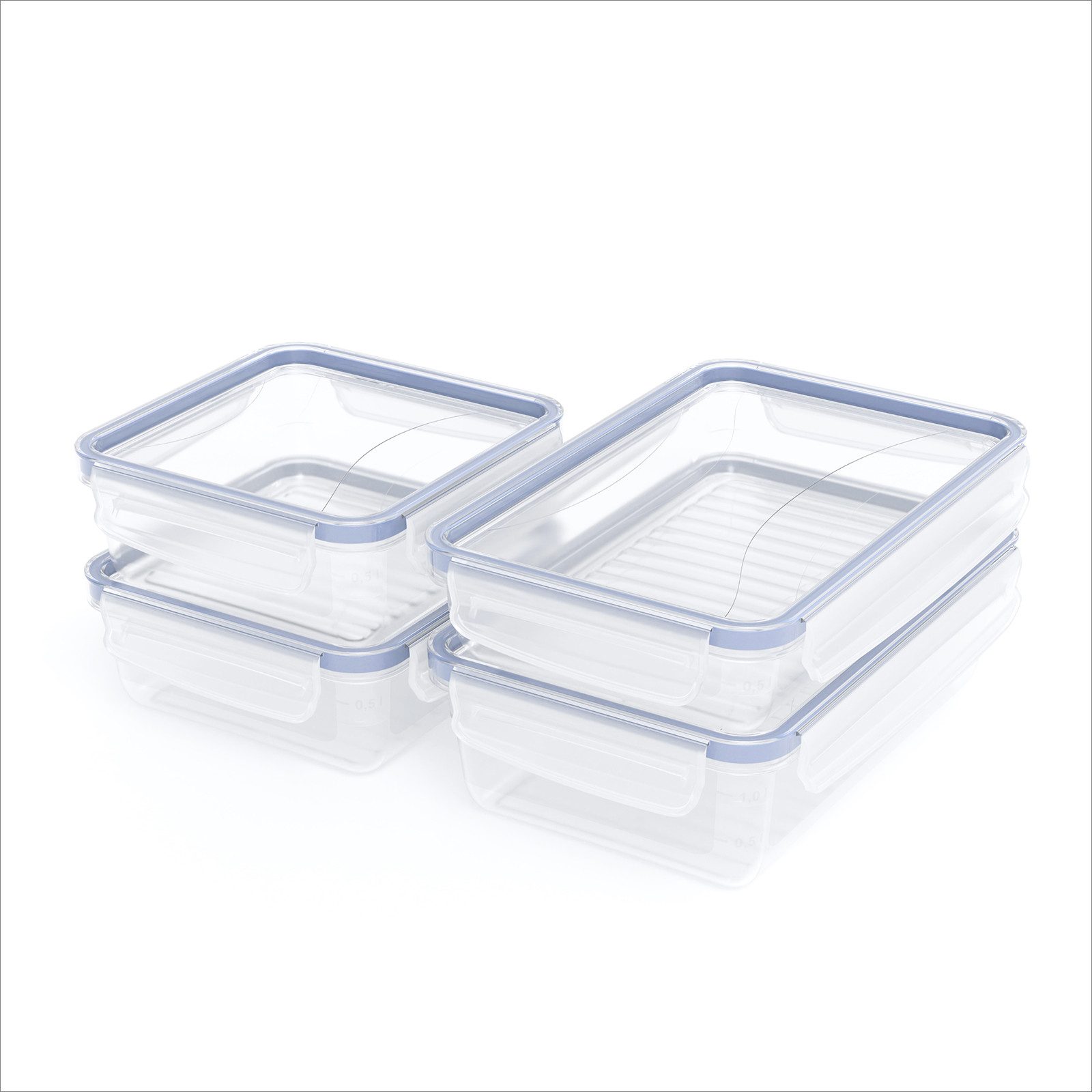 ROTHO Aufbewahrungssystem CLICK LOCK Frischhaltedosen Set 4-teilig - 2x 0.8l, 1x 1l, 1x1.5, Kunststoff, (Vorratsbehälterset, Set 4-teilig), Luftdichtes Frischhaltedosen Set für sichere Lebensmittelaufbewahrung