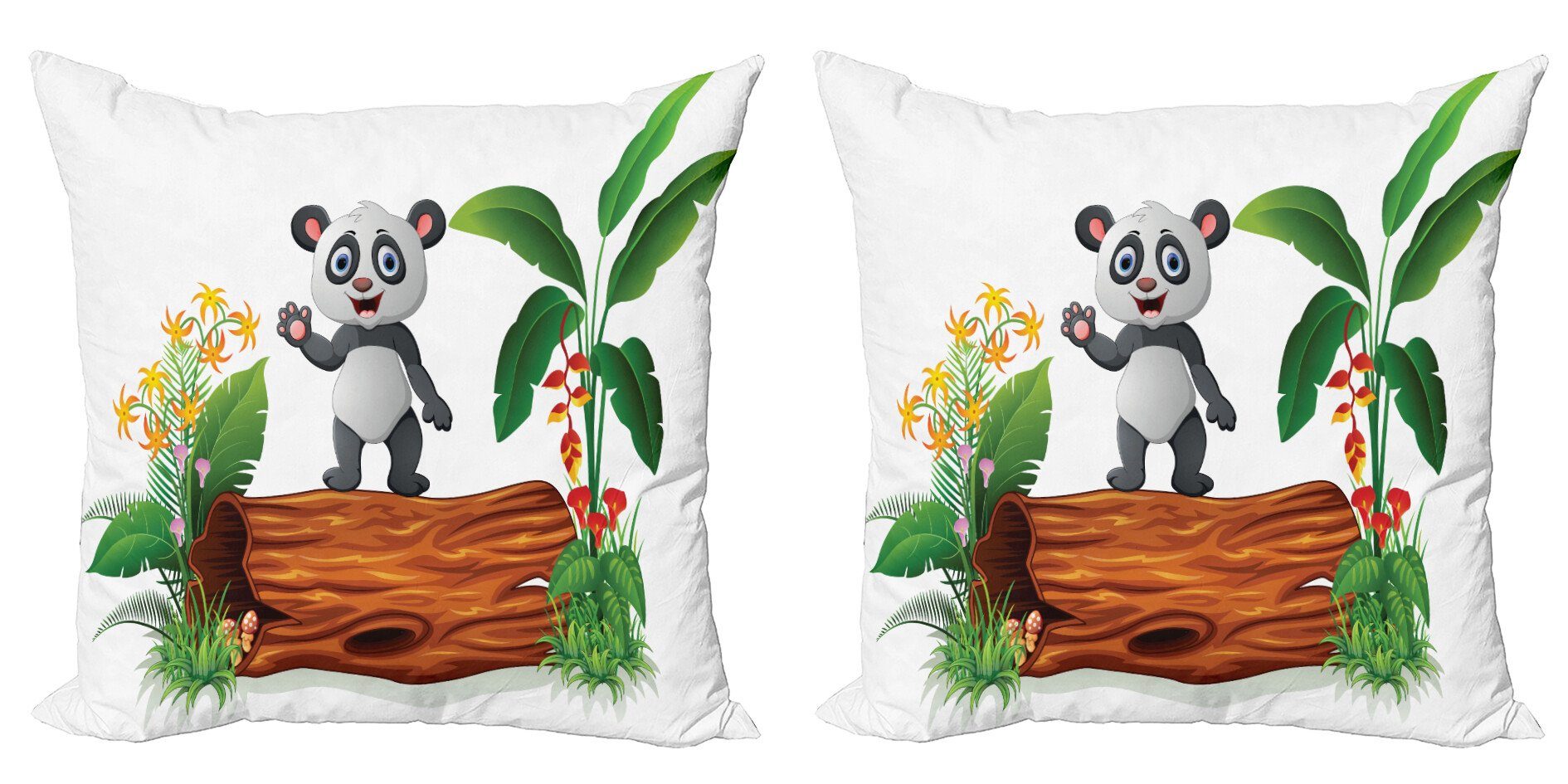 Kissenbezüge Modern Accent Doppelseitiger Digitaldruck, Abakuhaus (2 Stück), Tier Baby-Panda-Aufstellung
