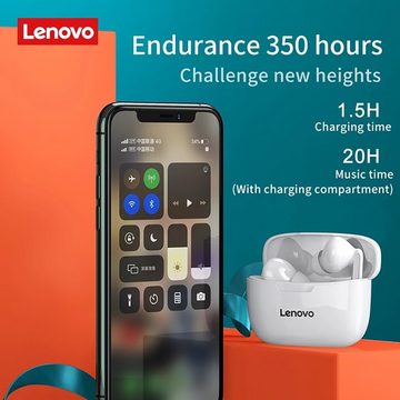 Lenovo XT90 mit Touch-Steuerung Bluetooth-Kopfhörer (True Wireless, Siri, Google Assistant, Bluetooth 5.0, kabellos, Stereo-Ohrhörer mit 300 mAh Kopfhörer-Ladehülle - Weiß)