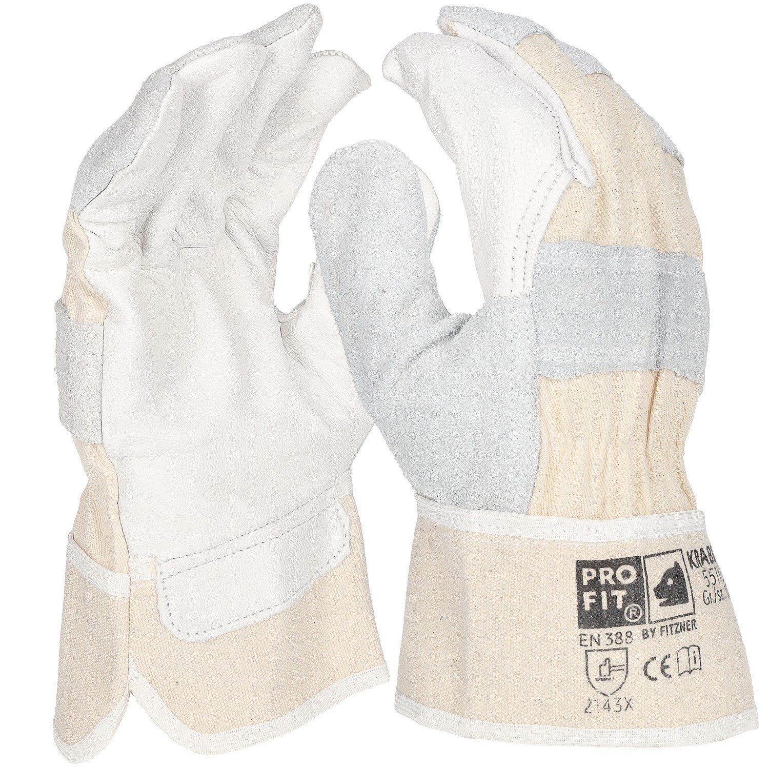 PRO FIT by Fitzner Leder-Arbeitshandschuhe Rindvoll-/Rindspalt Leder Arbeitshandschuh,"Krabbe", natur 10