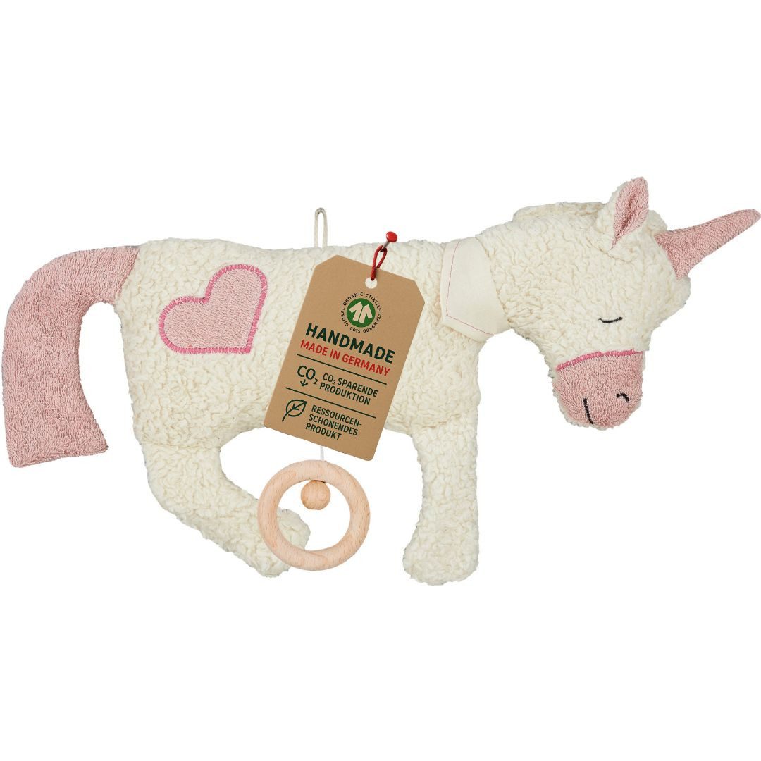 EFIE Spieluhr Einhorn mit Herz-Applikation aus Bio-Baumwolle, ca. 34 cm