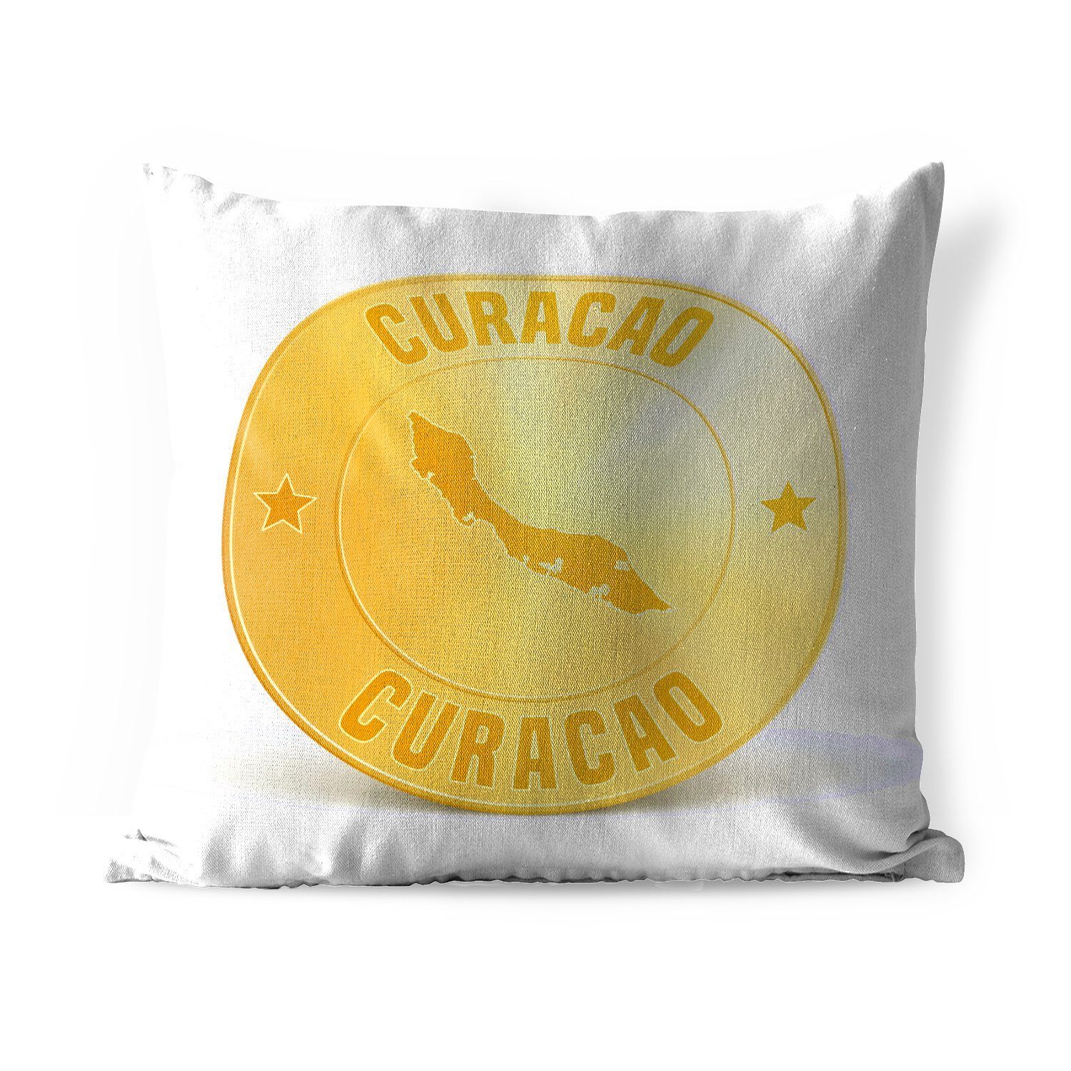 MuchoWow Dekokissen Illustration einer Goldmünze aus Curaçao, Kissenbezüge, Kissenhülle, Dekokissen, Dekokissenbezug, Outdoor