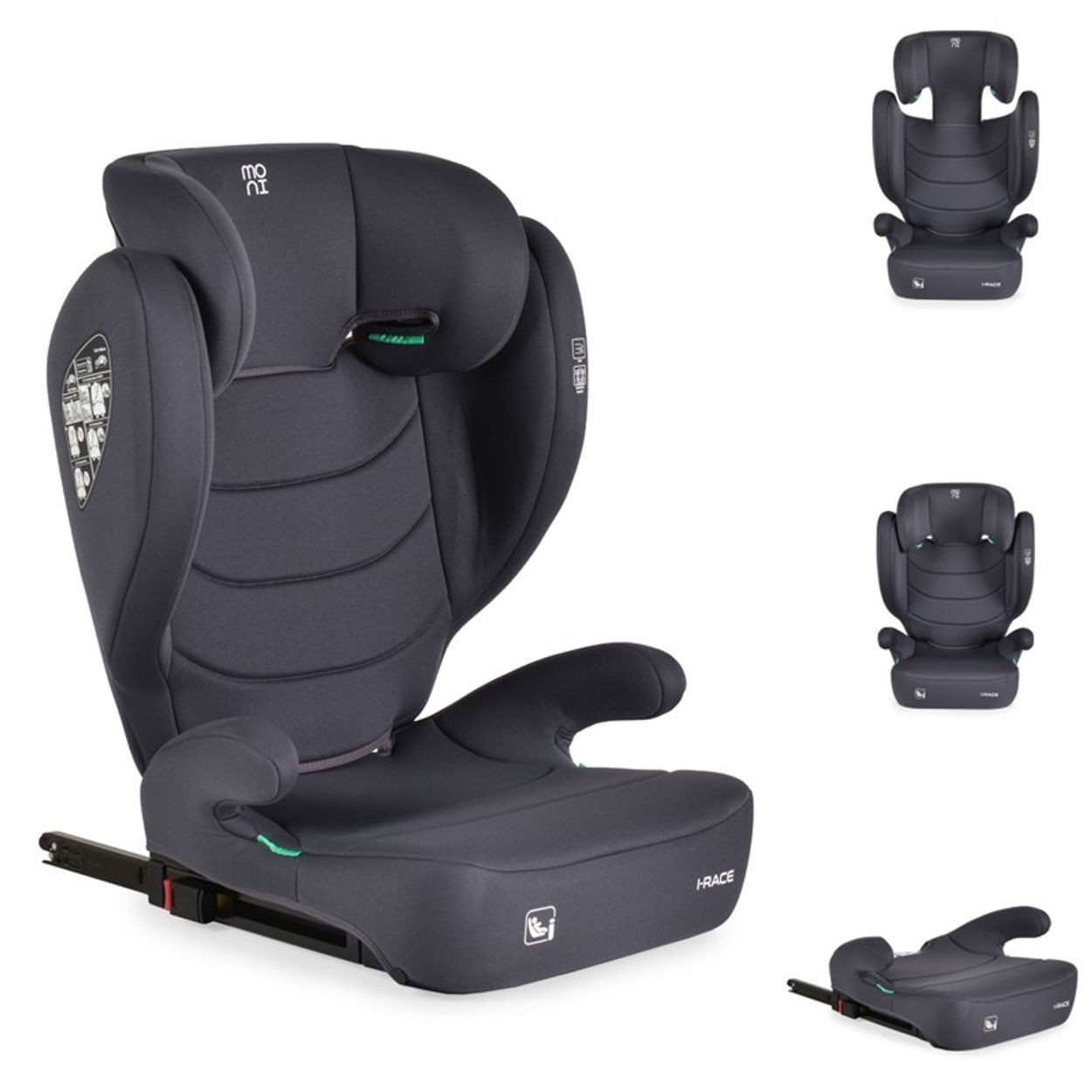 Moni Детские сиденьяrhöhung Kindersitz i-Race i-Size, ab: 6, bis: 12, 100-150 cm Isofix Rückenlehne abnehmbar Kopfstütze