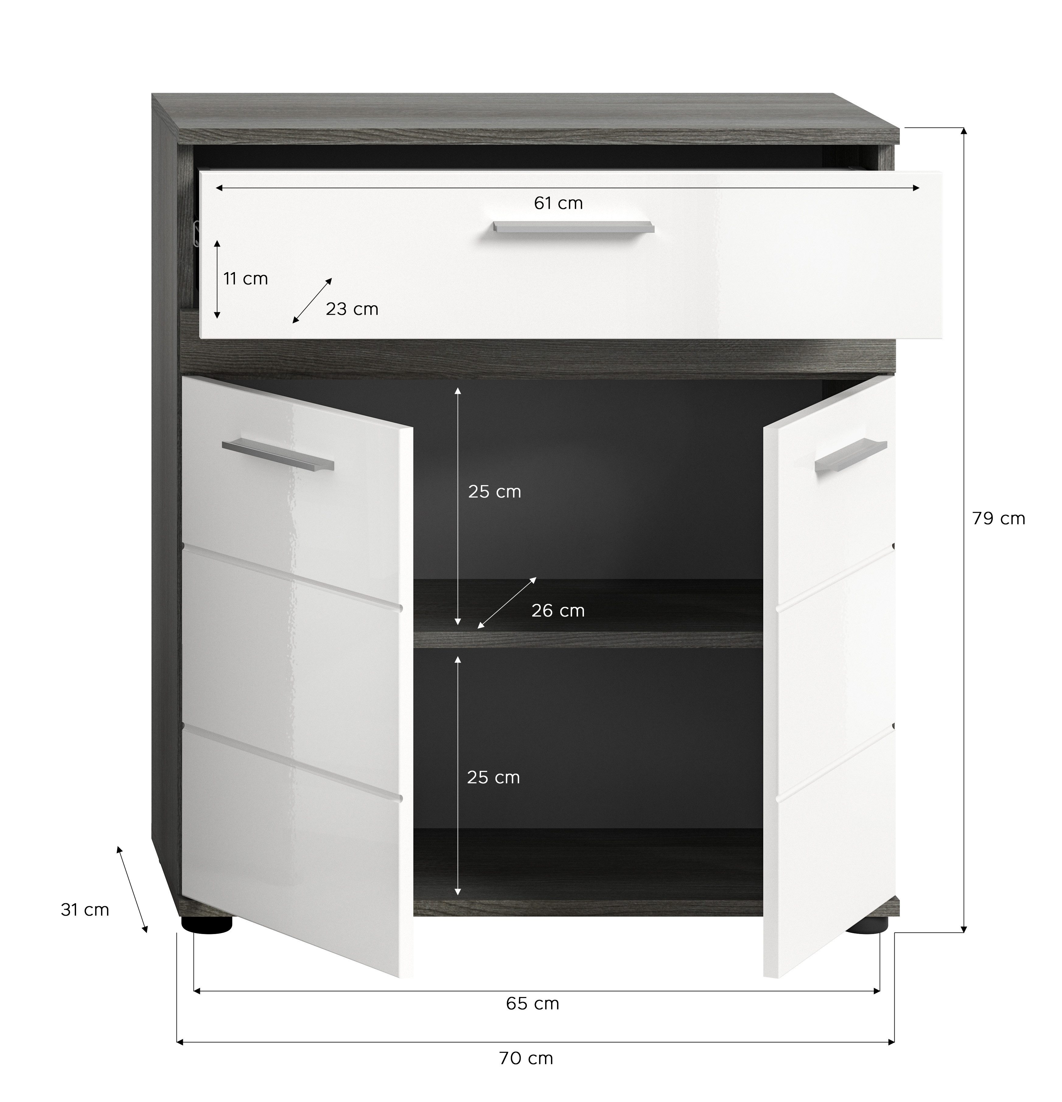 welltime Badmöbel-Set LUCCA, 3-teilig, TOPSELLER!, hochwertige MDF Front, (Set, 3-St., best. aus: Waschbeckenunterschrank, Spiegelschrank und Midischrank), Badkombination, Bad-Möbel, Badezimmer, Kombination, Kombi