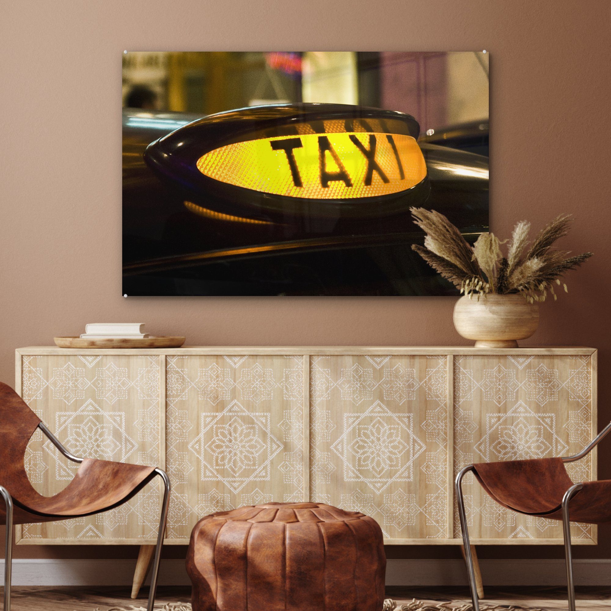 MuchoWow Acrylglasbild - St), Wohnzimmer Auto, (1 & - Acrylglasbilder Schild Schlafzimmer Taxi