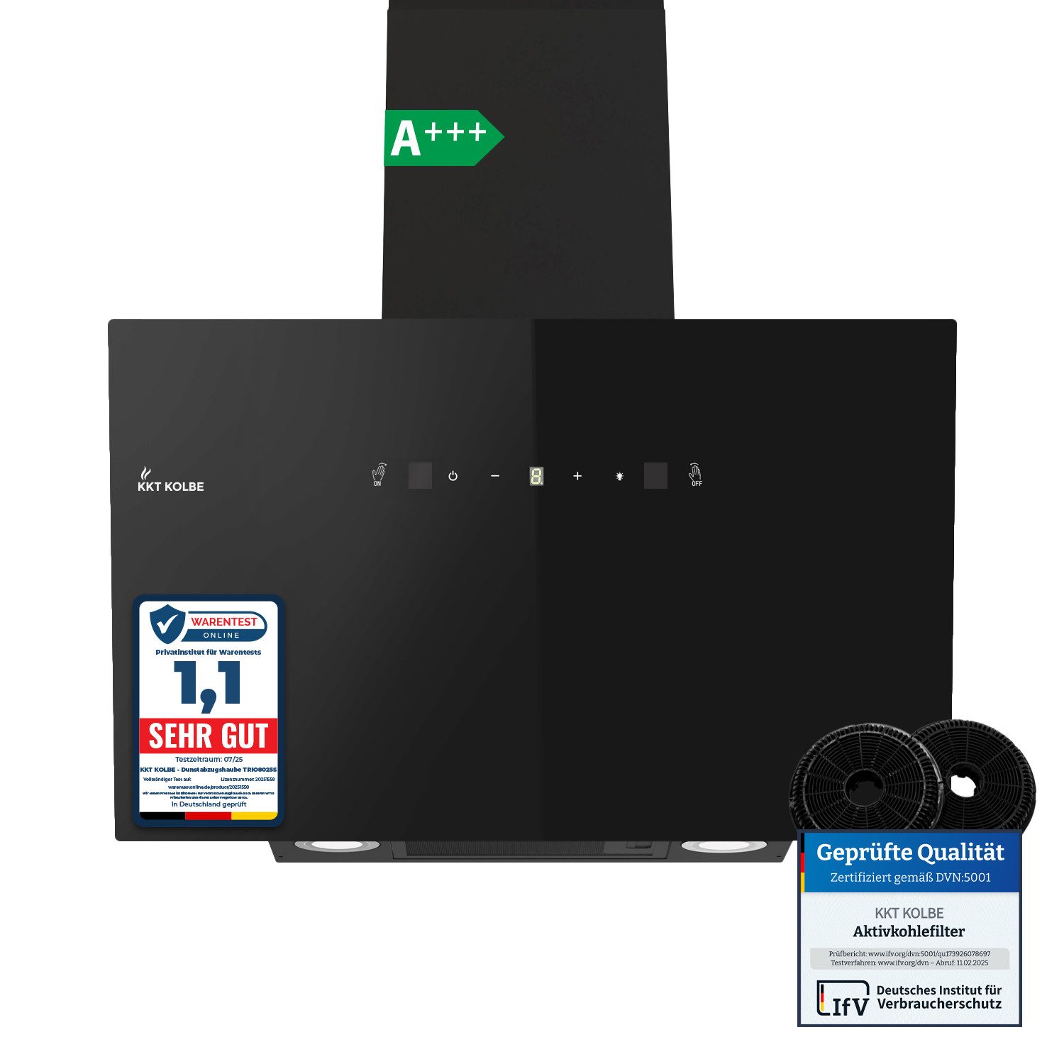 KKT KOLBE Wandhaube Dunstabzugshaube 80cm TRIO8025S Dunstabzugshaube 80cm TRIO8025S, Abzugshaube / Abluft / 80cm / Umluft / Schwarz / Gestensteuerung / LED