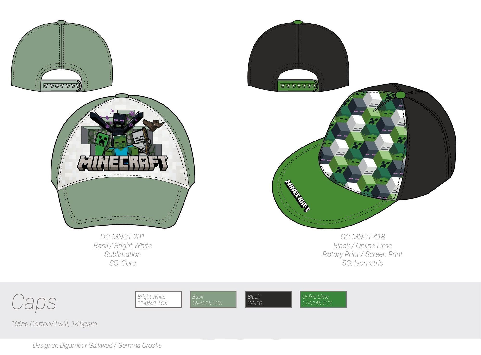Cap Kinder Grün-Weiß GR.54 56 Schirmmütze Minecraft Cap + MINECRAFT Baseball Basecap