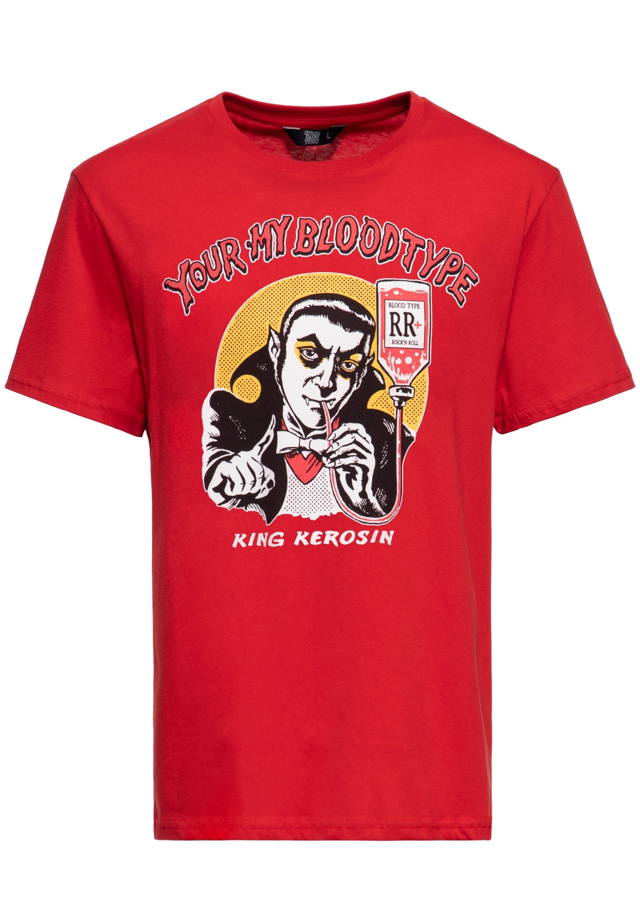 KingKerosin Print-Shirt You're my blood type mit Vampir Artwork im Comic-Stil rot | T-Shirts
