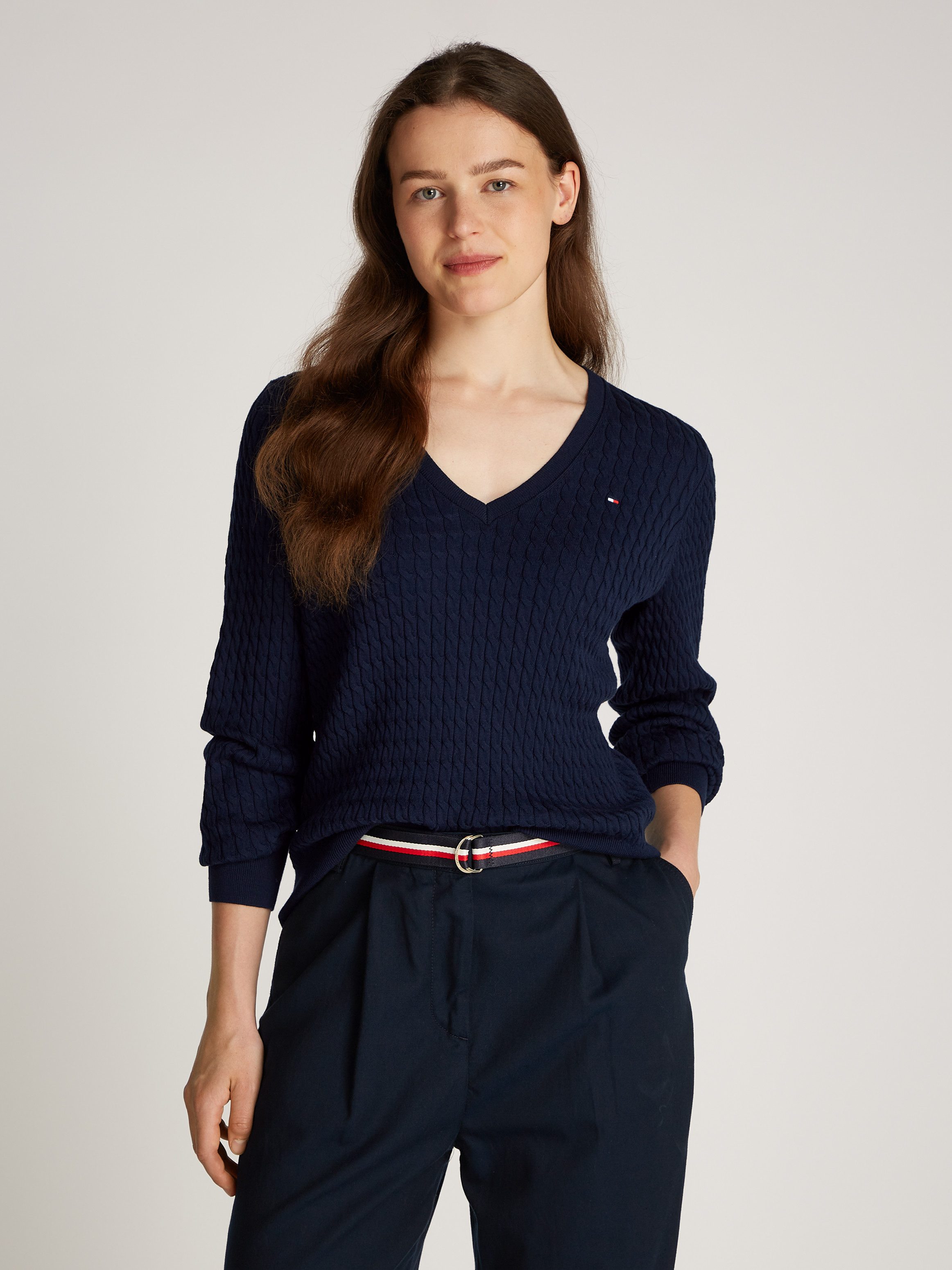 V-Ausschnitt-Pullover CO CABLE V-NK LS SWT