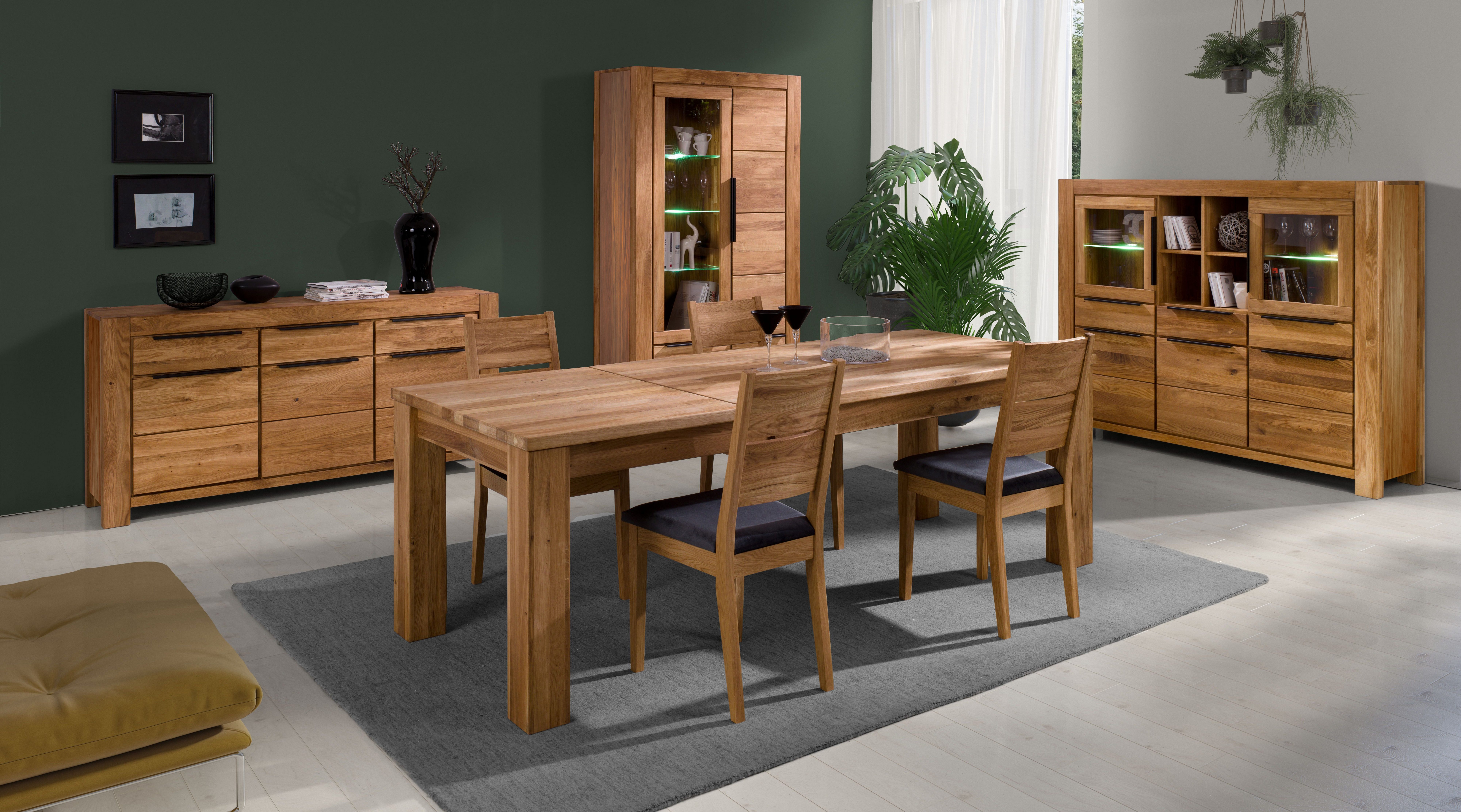 Home affaire Highboard, mit stylischen Schwarzen Akzenten, 3 Schubladen, 14 Fächer.