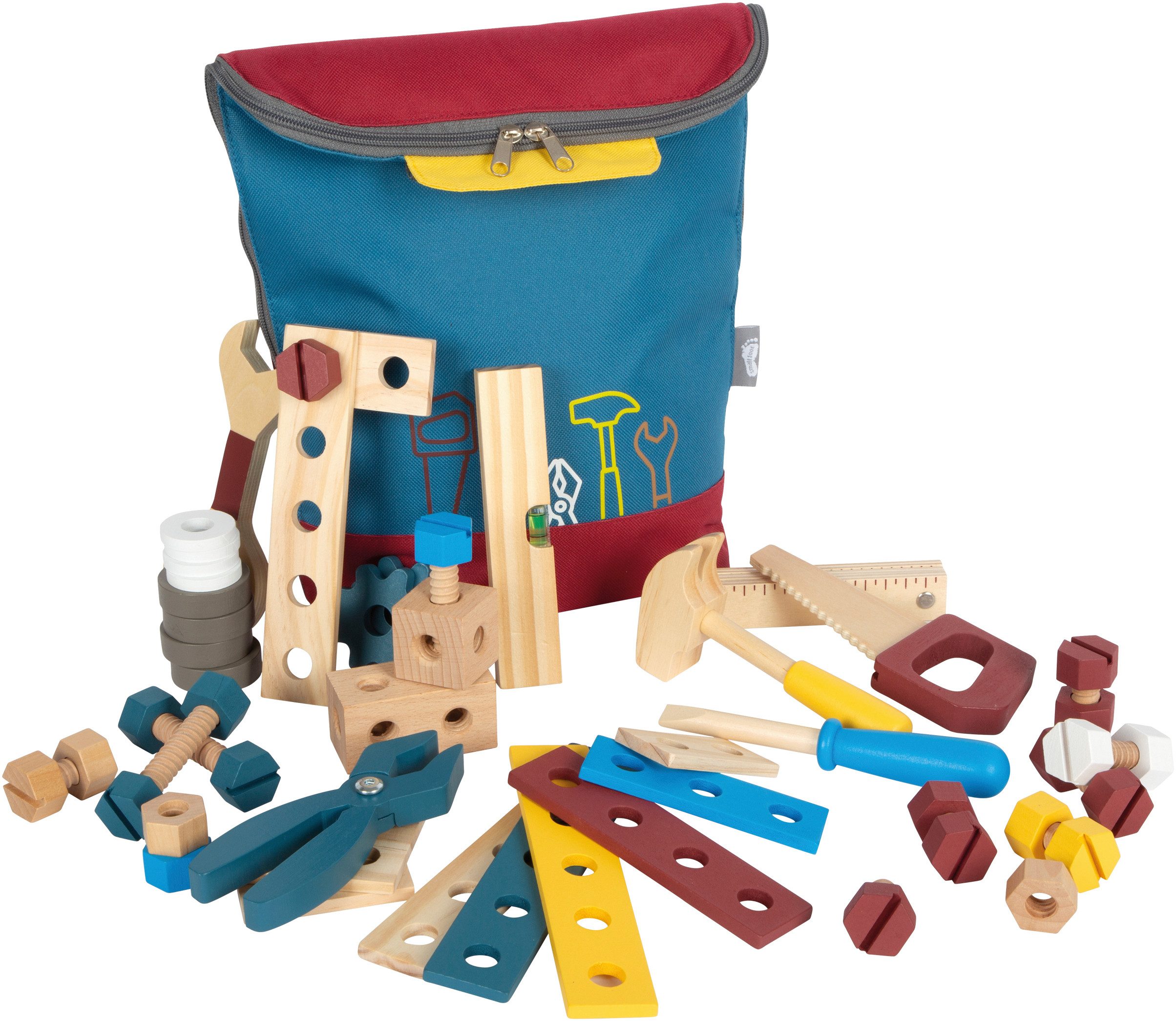 Small Foot Spielwerkzeugtasche Werkzeugrucksack Workshop, (Set, 52-tlg), mit umfangreichem Zubehör