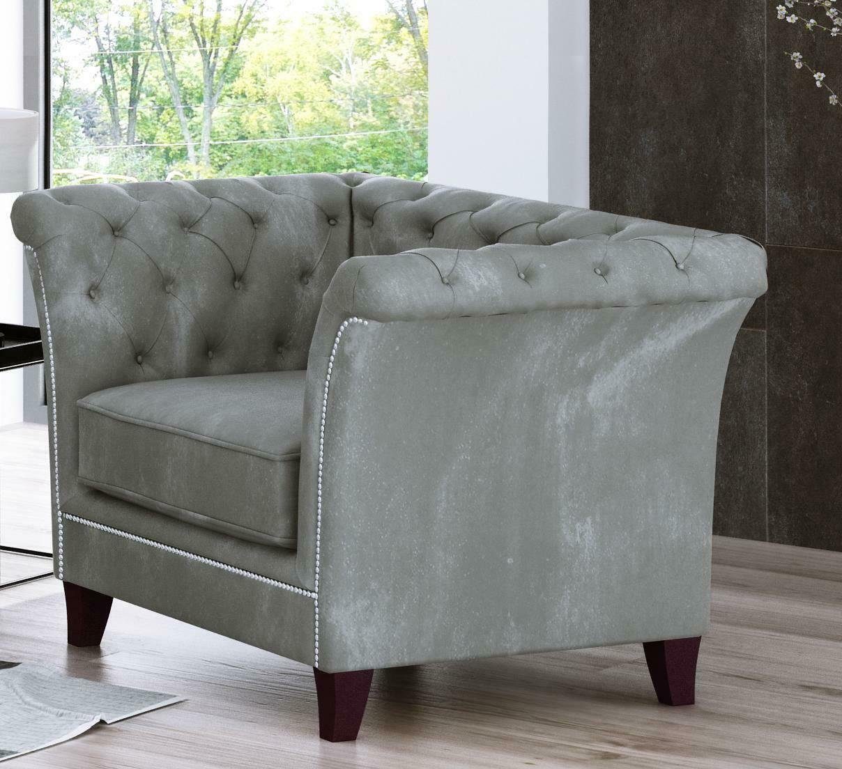 Sessel Grau Design Sofas JVmoebel Polster Couchen Neu Samt Sessel, Textil Chesterfield Couch Sitzer 1