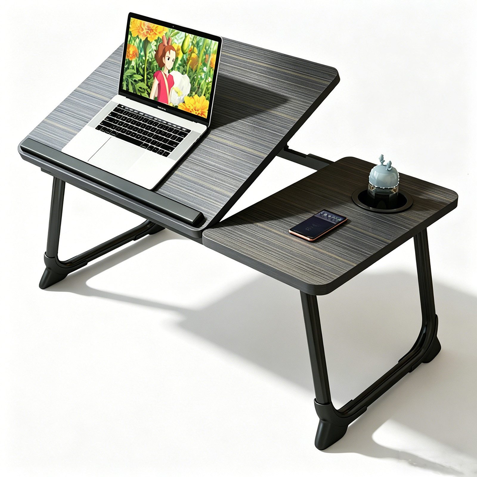 AKKEE Laptoptisch Laptop Tablett Faltbar Ergonomisches Design Mit Getränkehalter, Für Bett, Sofa oder Fensterbank
