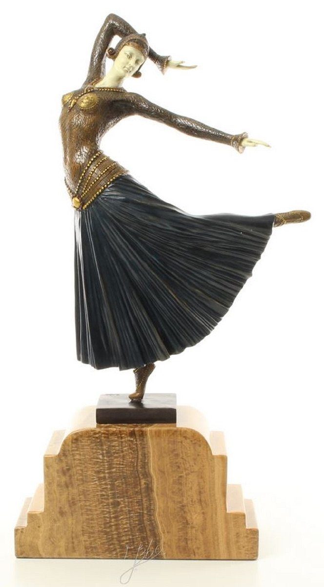 Casa Padrino Dekofigur Luxus Bronzefigur Tänzerin Mehrfarbig / Beige 26 x 9 x H. 46,9 cm - Dekofigur
