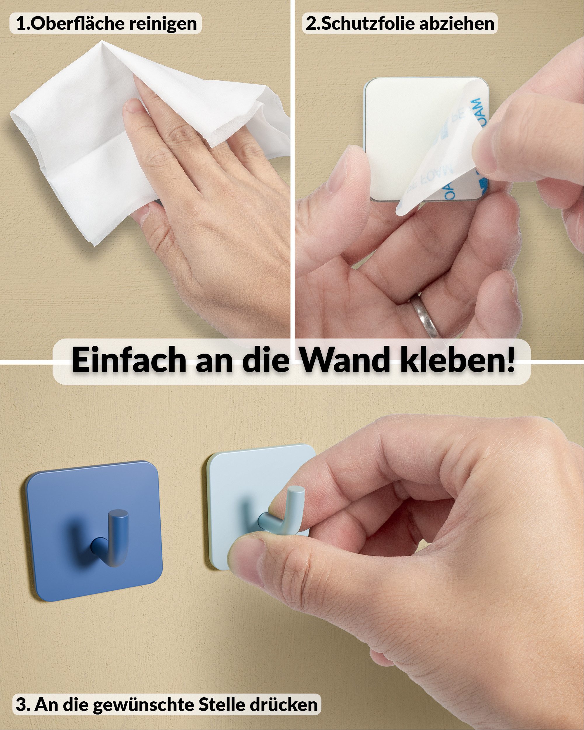 DEKAZIA Klebehaken Bunt Kindergarderobe Garderobe Kinder Kleiderhaken Kinder, Kinderzimmer, Bad, WC, Wand, Kinder Zimmer, Kinder, (Handtuchhaken, 8-St., Wandhak – Bild 4 von 5