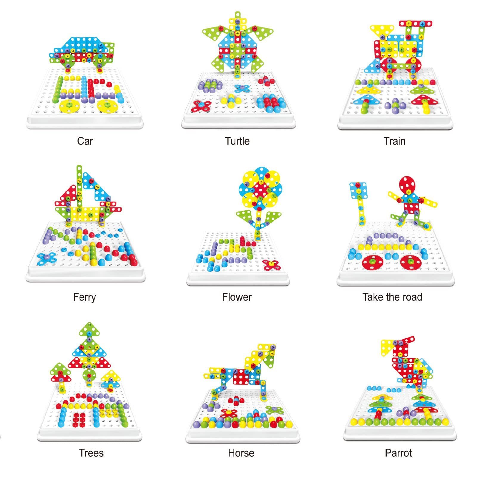 Mosaik Steckspiel 3D Puzzle Kinder Bausteine mit Drillen Pädagogisches Spielzeug 