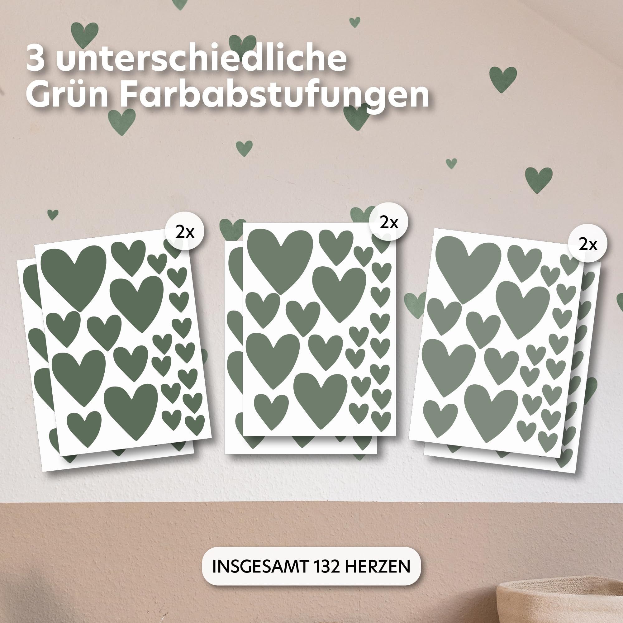 lilimaus Wandsticker Herzen, Sterne & Punkte selbstklebend - Deko fürs Kinderzimmer (132 St), Herzen, Sterne oder Punkte - 36er- & 132er-Set, ablösbar