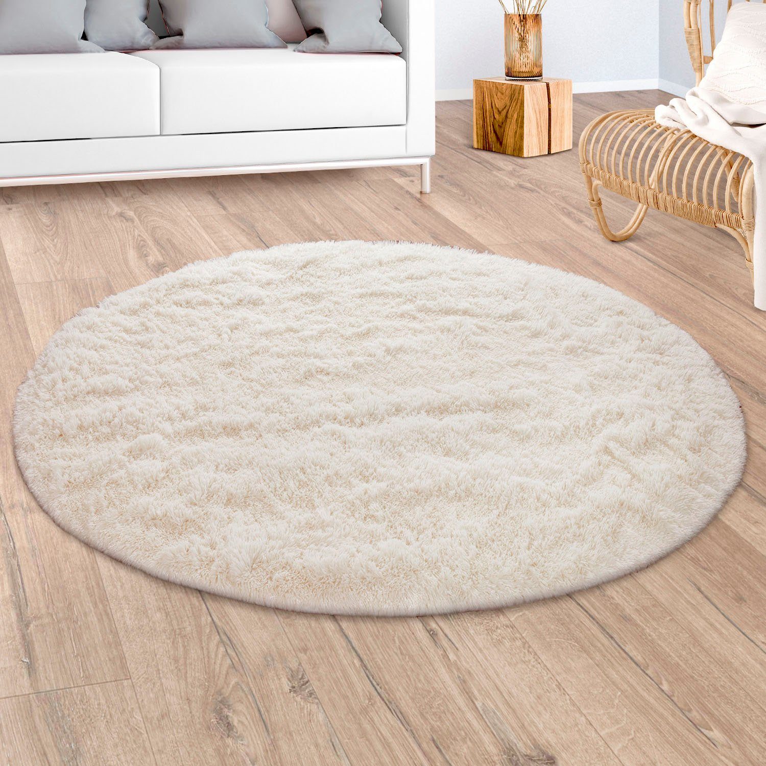 Paco Home Hochflor-Teppich Silky 591, rund, Höhe: 37 mm, Uni Farben, besond günstig online kaufen