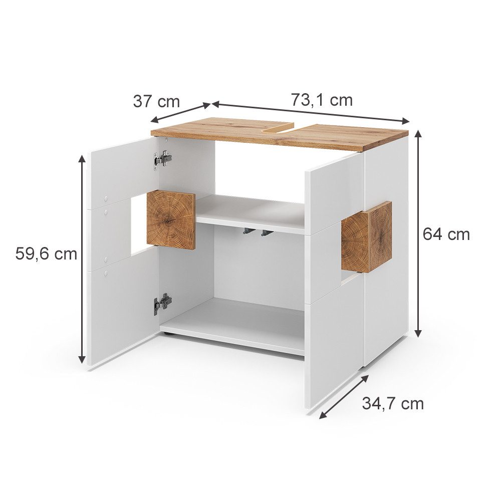 Vicco Waschbeckenunterschrank Eden, Weiß Hochglanz/Artisan-Eiche, 73.1 x 64 cm (1-St)