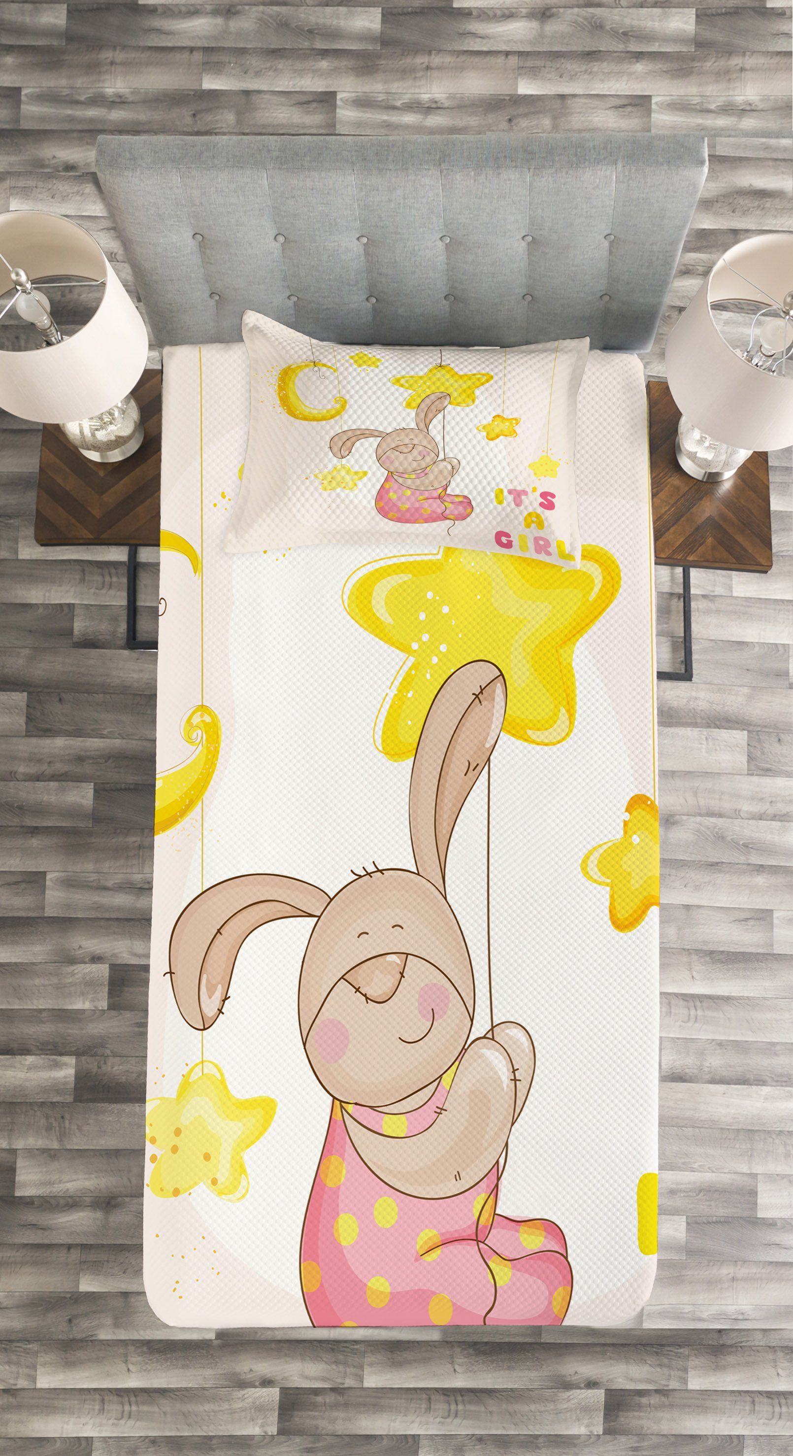 Kissenbezügen Abakuhaus, Cartoon-Häschen Set Waschbar, mit spielt Mond Tagesdecke Mond