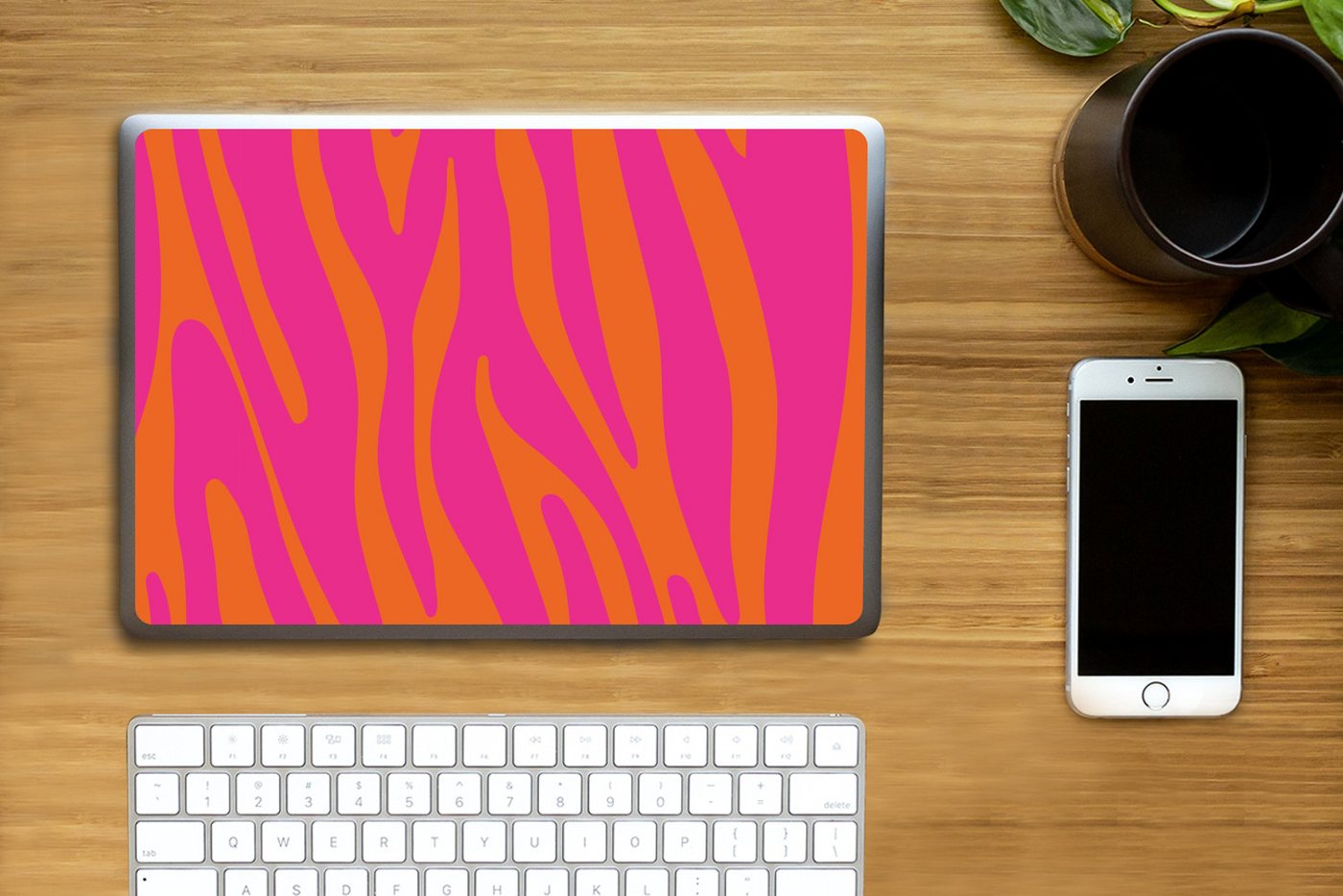 Thumbnail - MuchoWow Laptop-Aufkleber Zebramuster - Rosa - Orange - Tiermuster, (1tlg), Laptop Folien Cover, Aufkleber, Sticker, Sch...