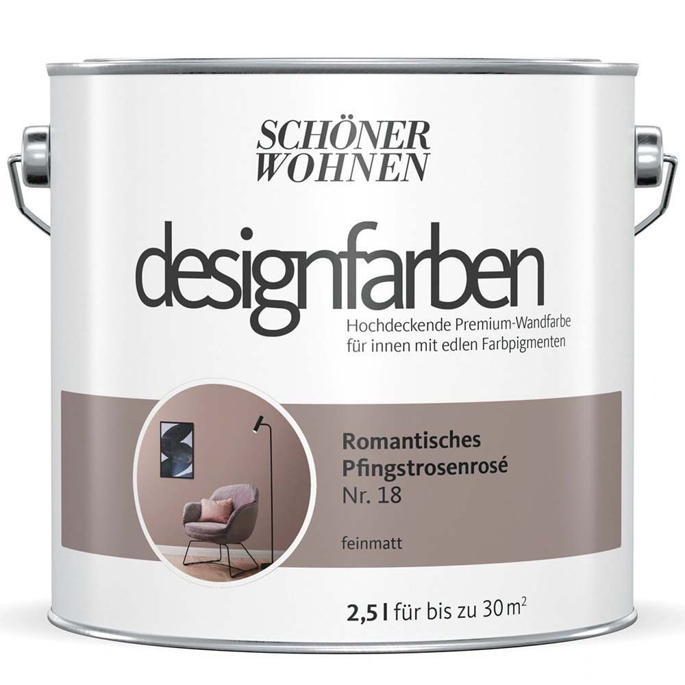 SCHÖNER WOHNEN FARBE Wandfarbe Schöner Wohen Designfarben 2,5 Ltr. Romantisches Pfingstrosenrose Nr.