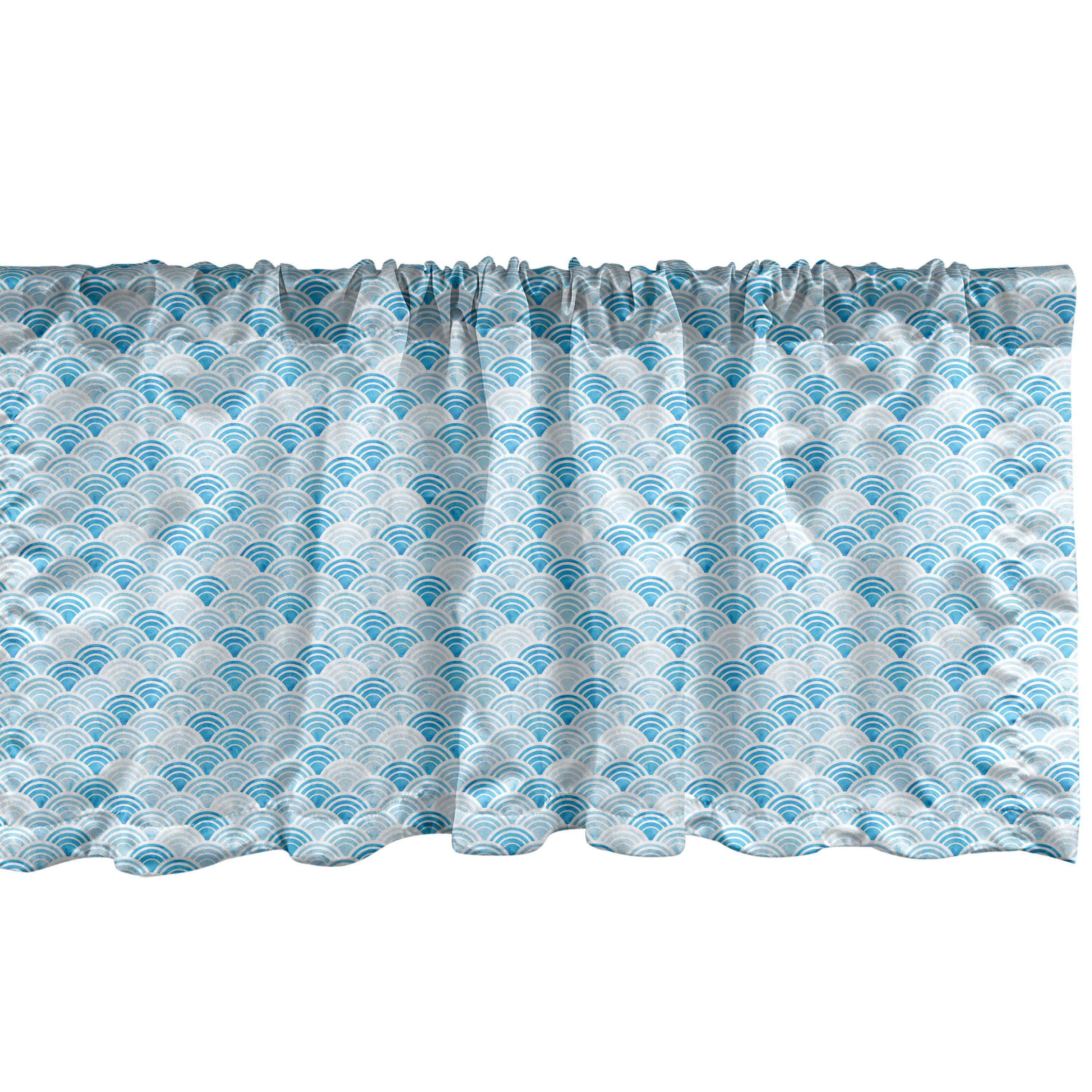 Scheibengardine Vorhang Volant für Küche Schlafzimmer Dekor mit Stangentasche, Abakuhaus, Microfaser, Aquarell Ozean-Curve-Muster