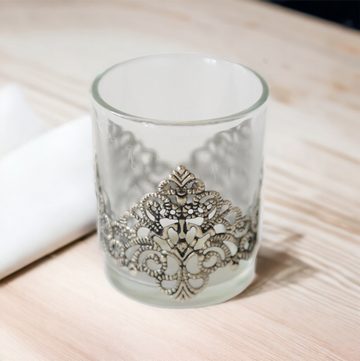 Teelichthalter Teelichtglas Orientale Glas mit Metallverzierung H6,5cm (1 St)