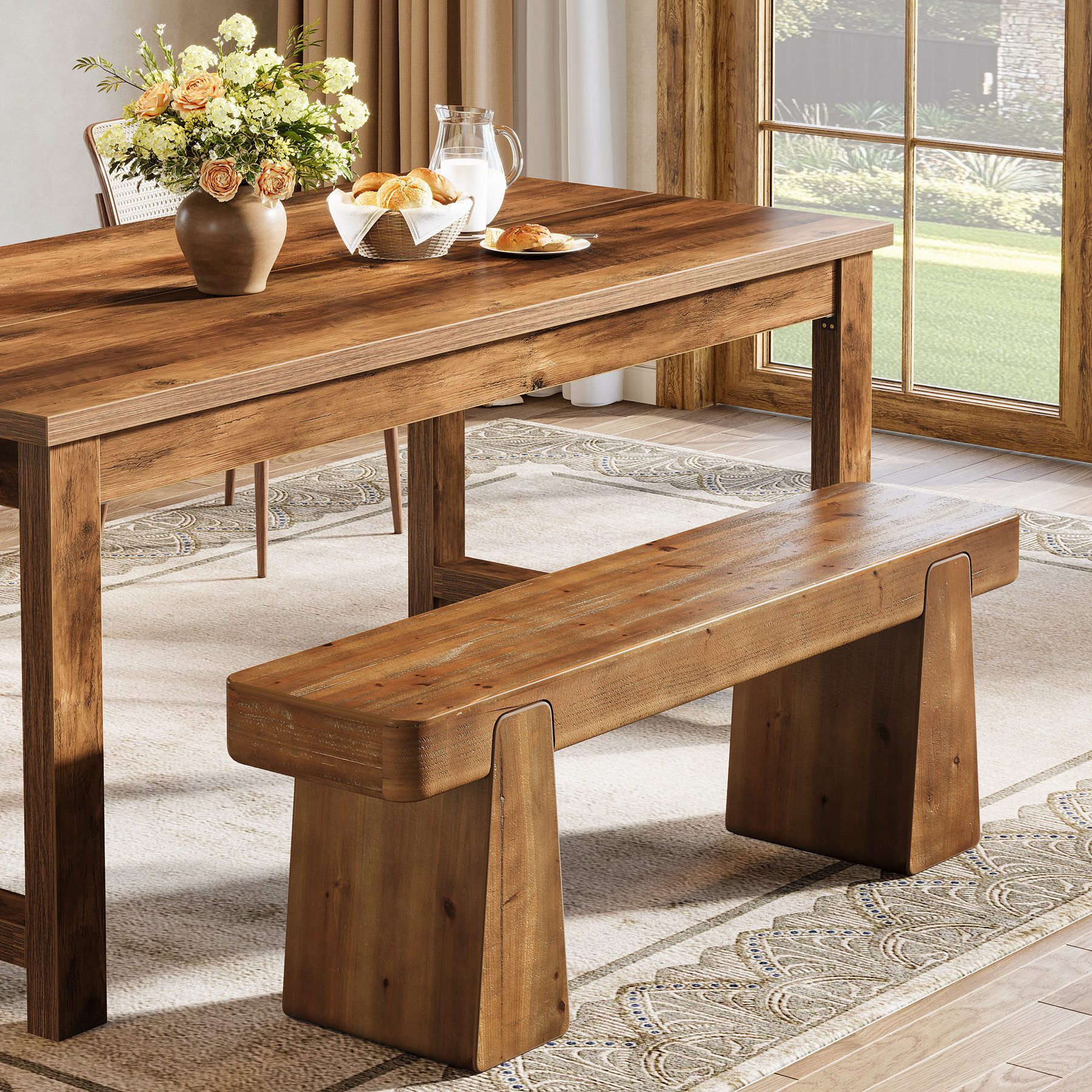 Tribesigns Bank Massivholz Esszimmerbank, Sitzbank aus Holz mit Verdickten Beinen (30T x 120B x 45H cm), Robuste Indoor Holzbank für Esszimmer, Küche, Flur, Schlafzimmer