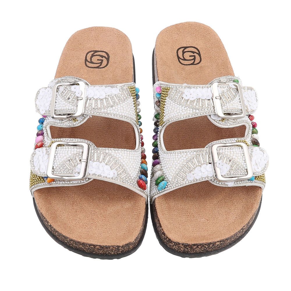 Ital-Design Damen Mules Freizeit Pantolette (86706515) Flach Pantoletten in Weiß