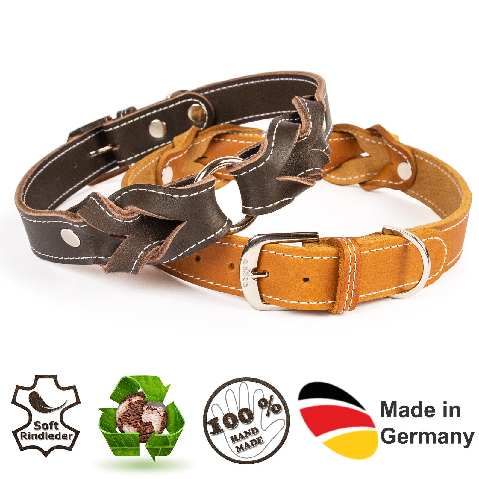 CopcoPet Hunde-Halsband Lederhalsband Hundehalsband - Heidi, Messing, Leder, Geflochten, Handarbeit