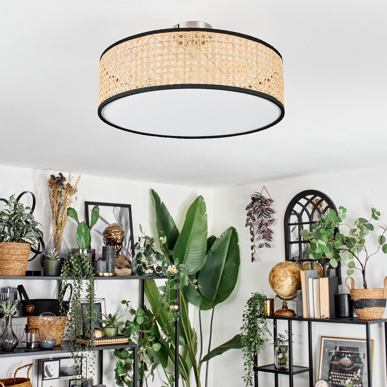 hofstein Deckenleuchte Deckenlampe aus Metall/Korbgeflecht/Stoff/Kunststoff günstig online kaufen