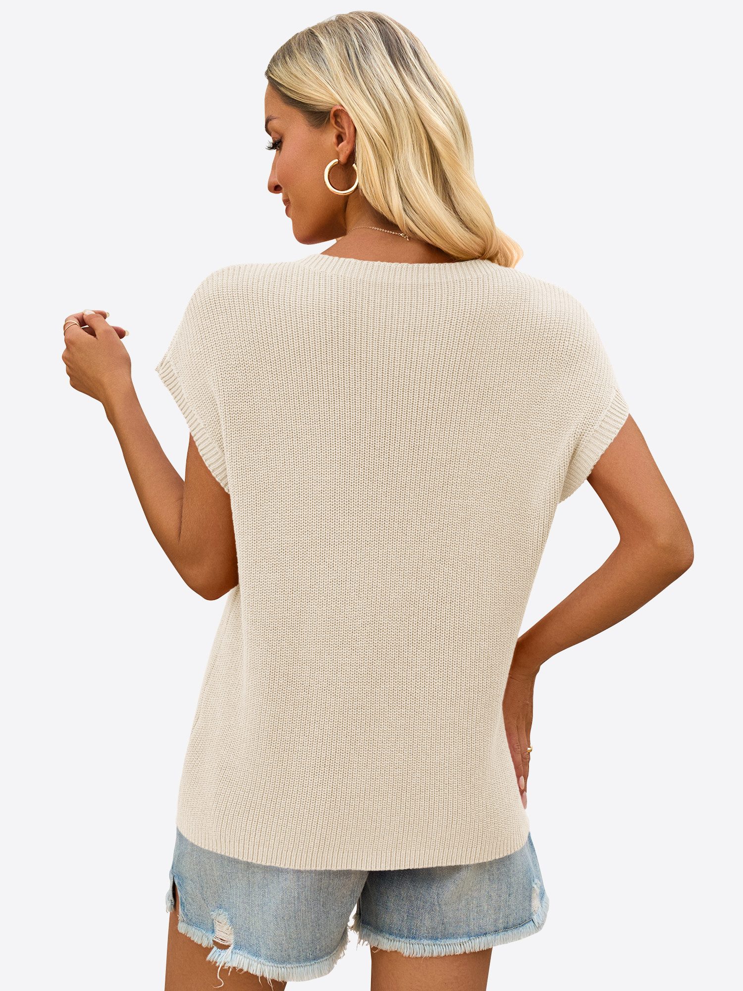 Imily Bela Kurzarmpullover Damen Trendige Pullover Tops aus Rippstrick (Packung, 1-tlg., 1per-Pack) einfarbig