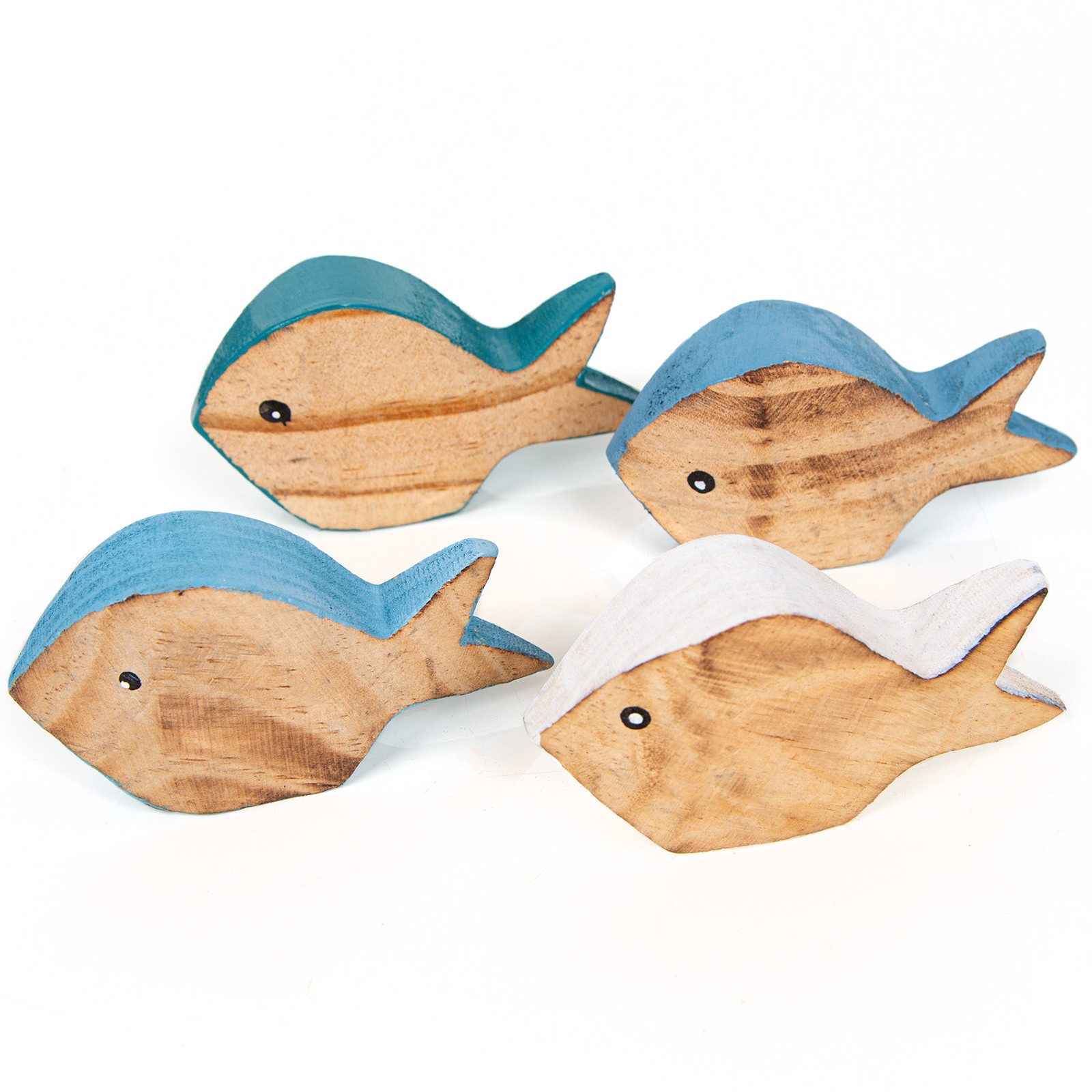 Dekofigur 4 kleine Holzfische - Fischschwarm aus Holz
