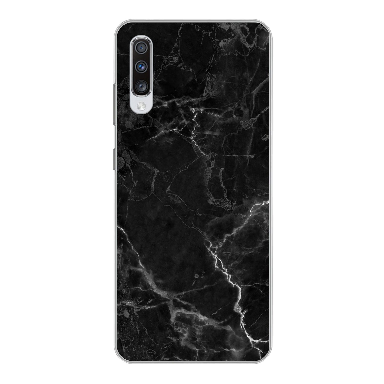 MuchoWow Handyhülle für Samsung Galaxy A70 Marmor - Schwarz - Weiß - Textur - Marmoroptik, Phone Case, Silikon, Schutzhülle Dünn