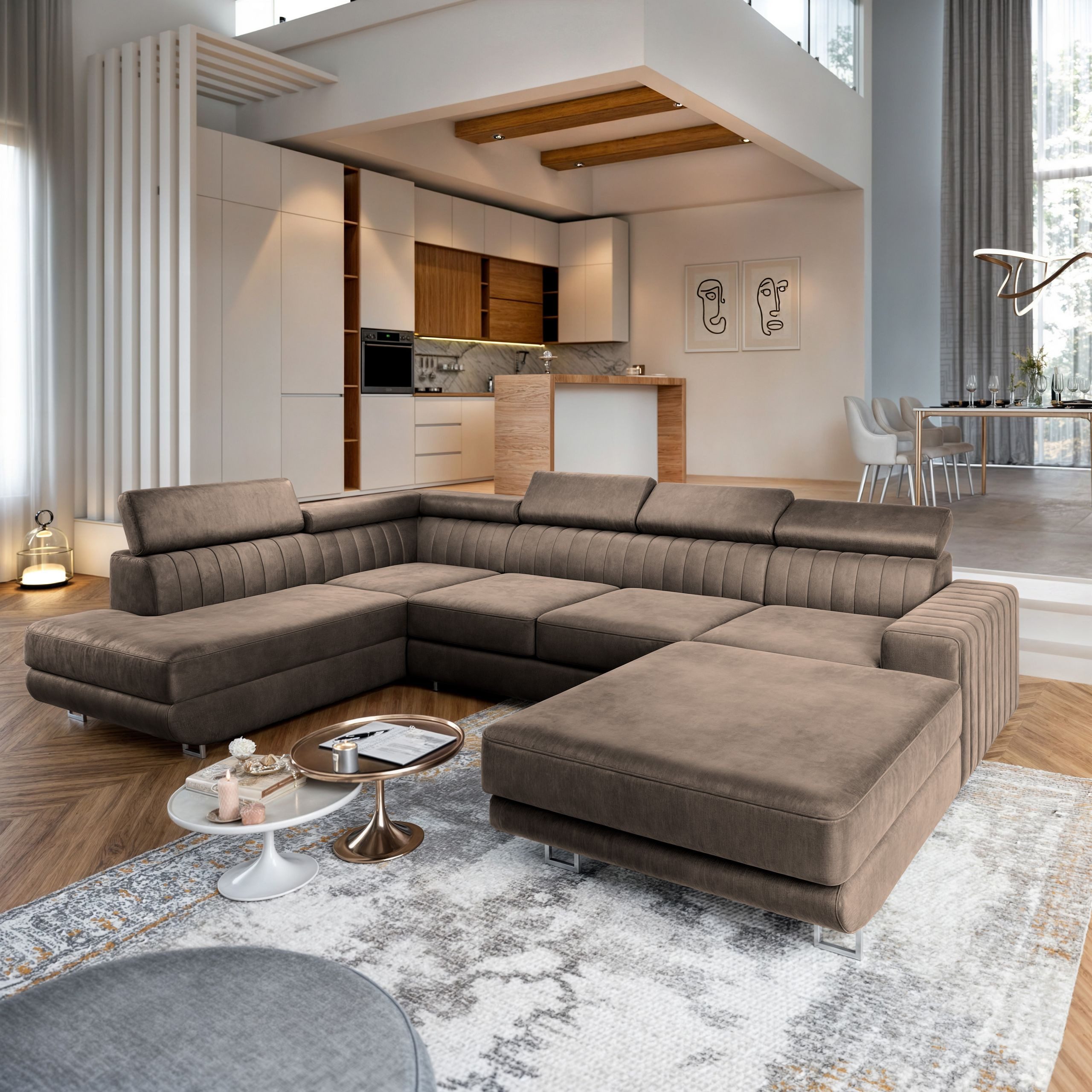 Masseno Ecksofa SIENA mit Schlaffunktion U-Form, Sofa mit Bettkasten günstig online kaufen