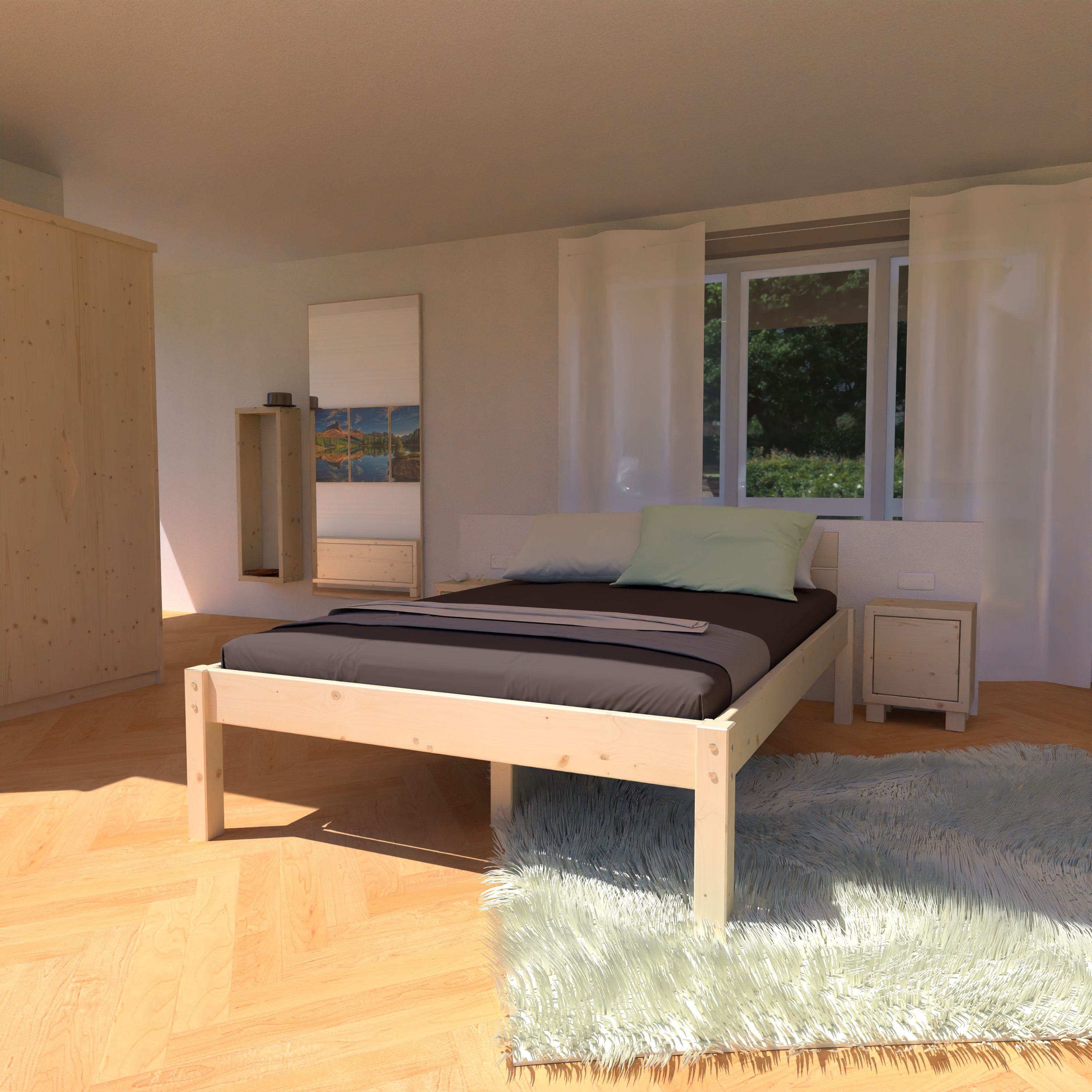 TUGA-Holztech Massivholzbett Pfostenbett Massivholzbett "Daybett" 120 x 200 cm 48 cm Holzbett Bett, Breite 80 90 100 120 140 160 180 200 Länge 190 200 210 220 H=38/48/58
