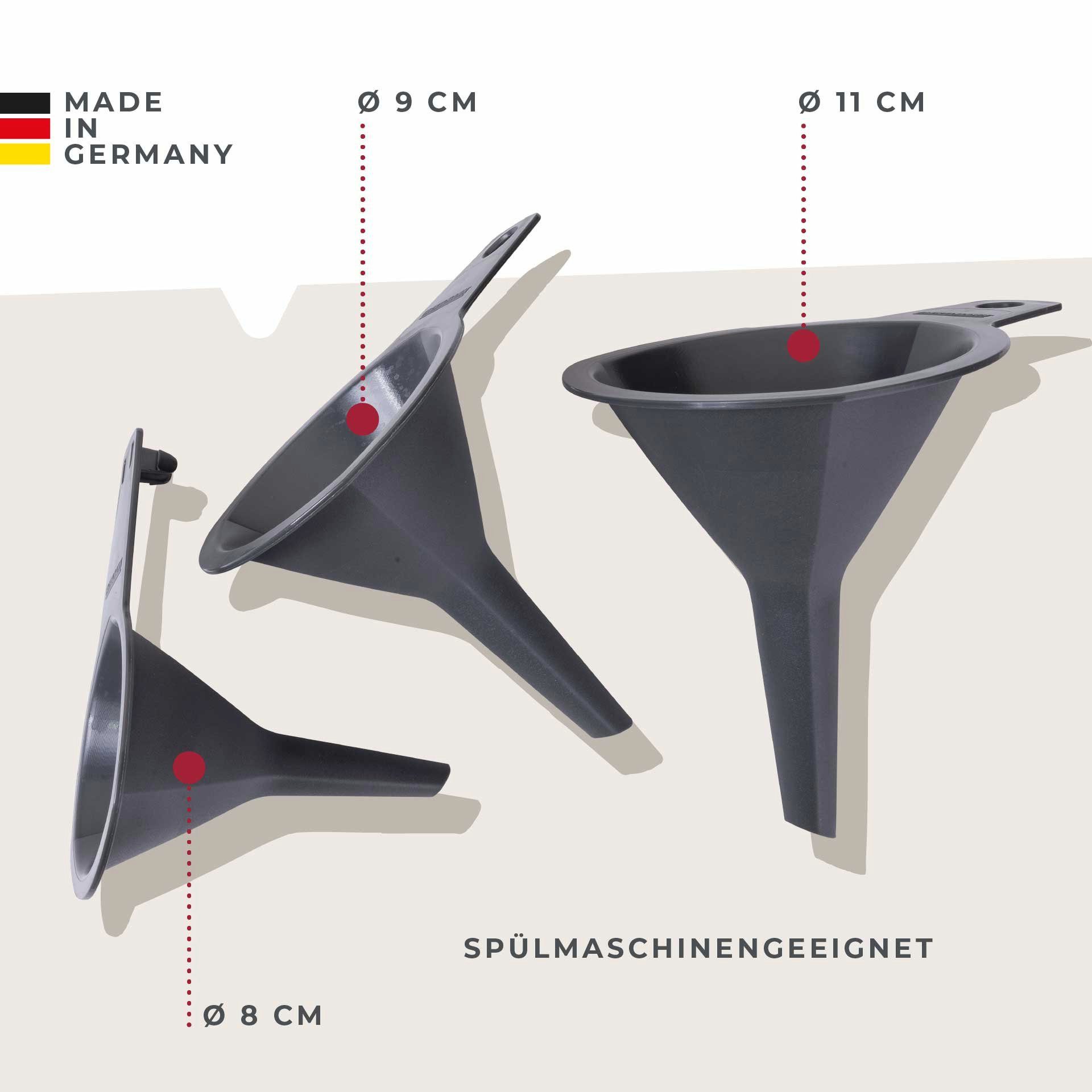 FACKELMANN Trichter Set, Küchentrichter, Universaltrichter, Fülltrichter, Einfüllhilfe