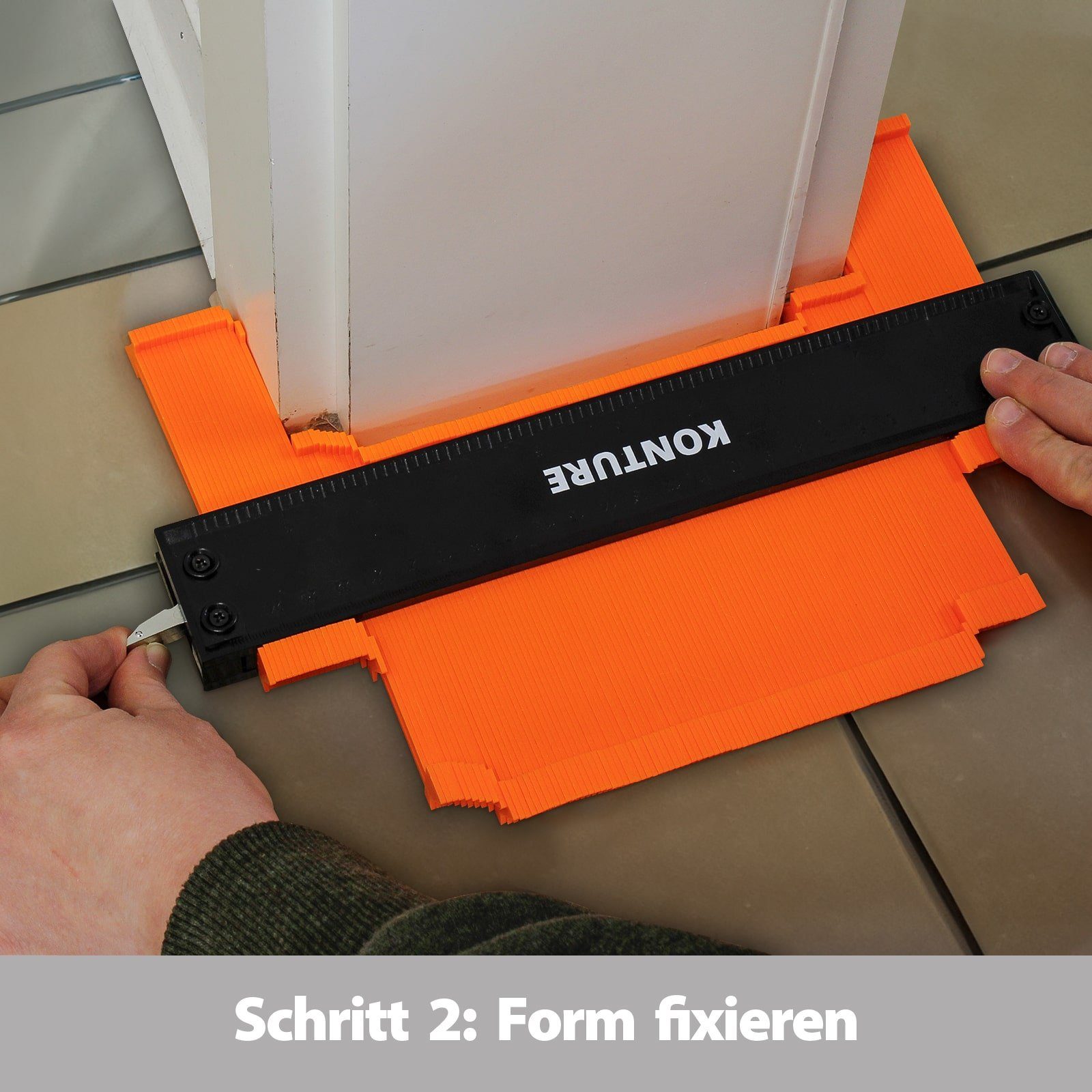 EAXUS Konturenlehre Profi Konturenschablone mit Feststeller - Schnittverläufe Übertragen, max. 248,00 mm, 1-St., Widerstandsfähig, Langlebig. Mit integriertem Lineal