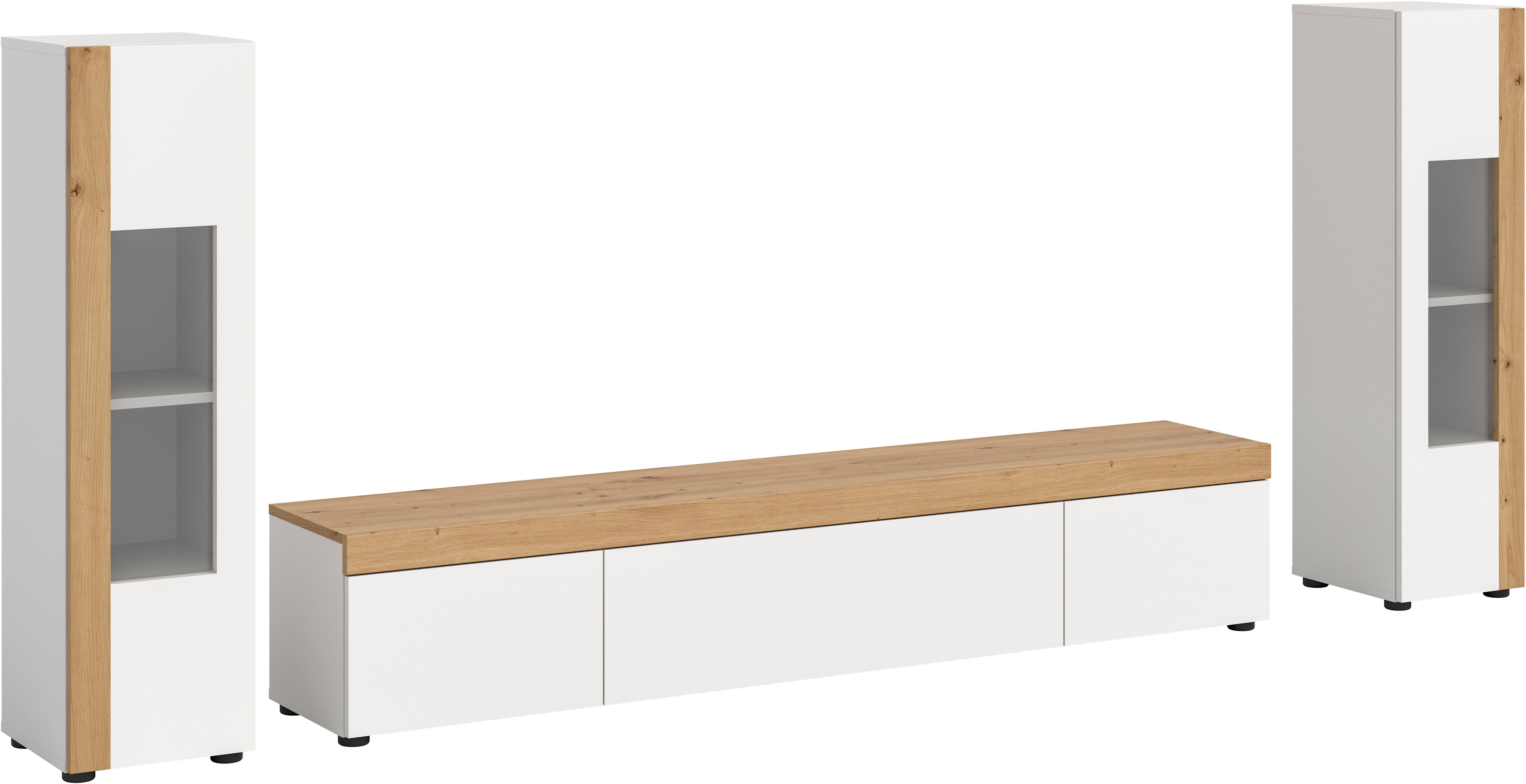 INOSIGN Wohnwand Svala, Breite 180 cm, Wohnkombination, (Set, 3-St), stehend u. hängend montierbar, Vitrinenschränke, Lowboard