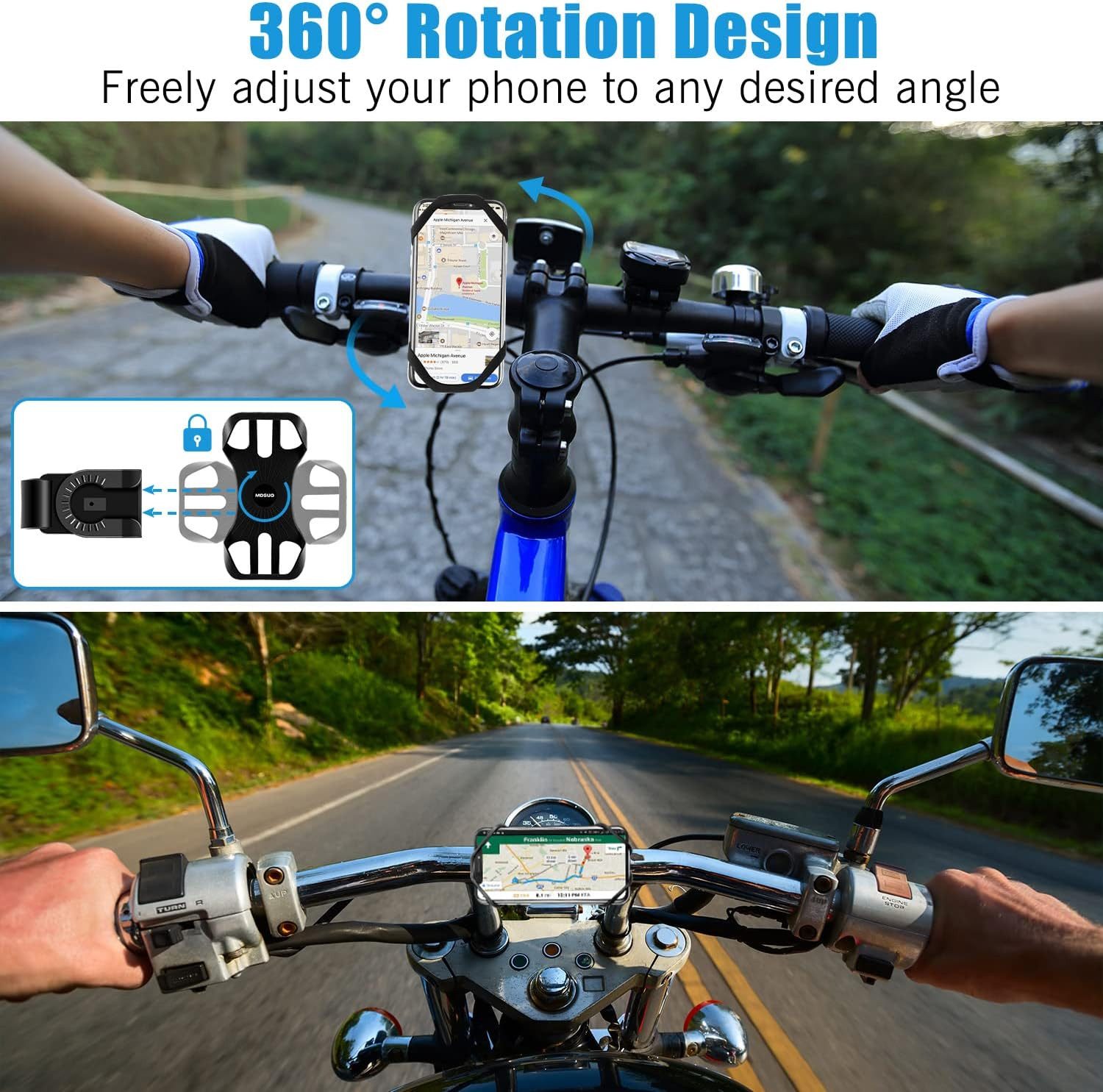 MOSUO Handy-Halterung Handyhalterung Fahrrad, Universal Halterung Silikon 360°Drehbarer