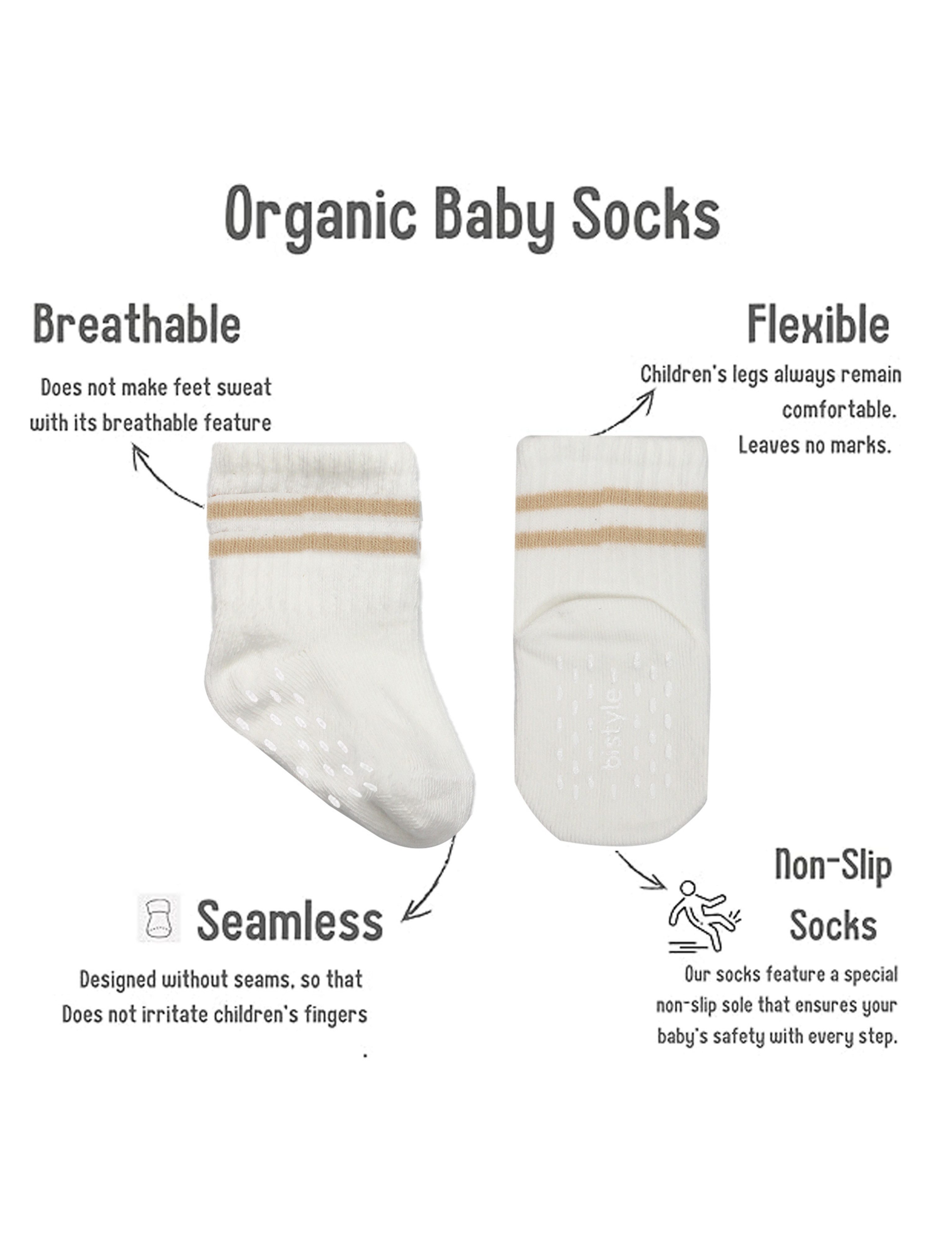 bistyle Basicsocken (5er Pack) ABS für Babys Jungen Mädchen Babysocken (Set, 5-Paar, 5er-Pack) Anti-Rutsch Bio-Baumwolle GOTS ohne drückende Naht 6 Monate - 3 J – Bild 4 von 5